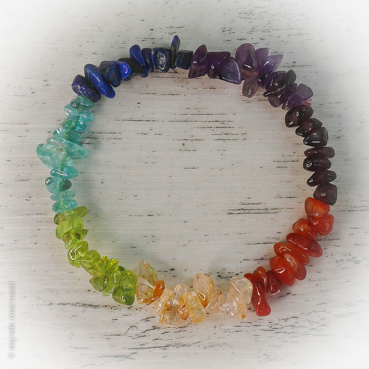 Chakra Balance - Garnet, Carnelian, Citrine, Peridot, Blue Apatite, Lapis Lazuli, Amethyst chip stretch braceletet