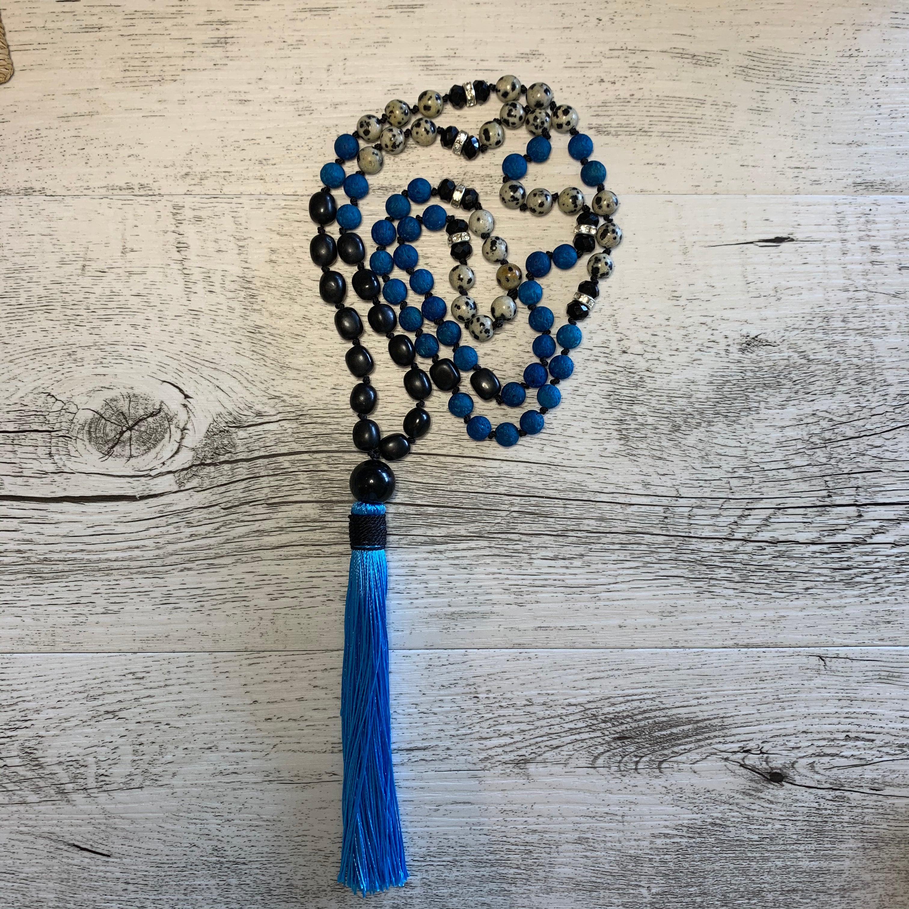 Protection Shungite and Dalmation Jasper Silk Tassel Mala