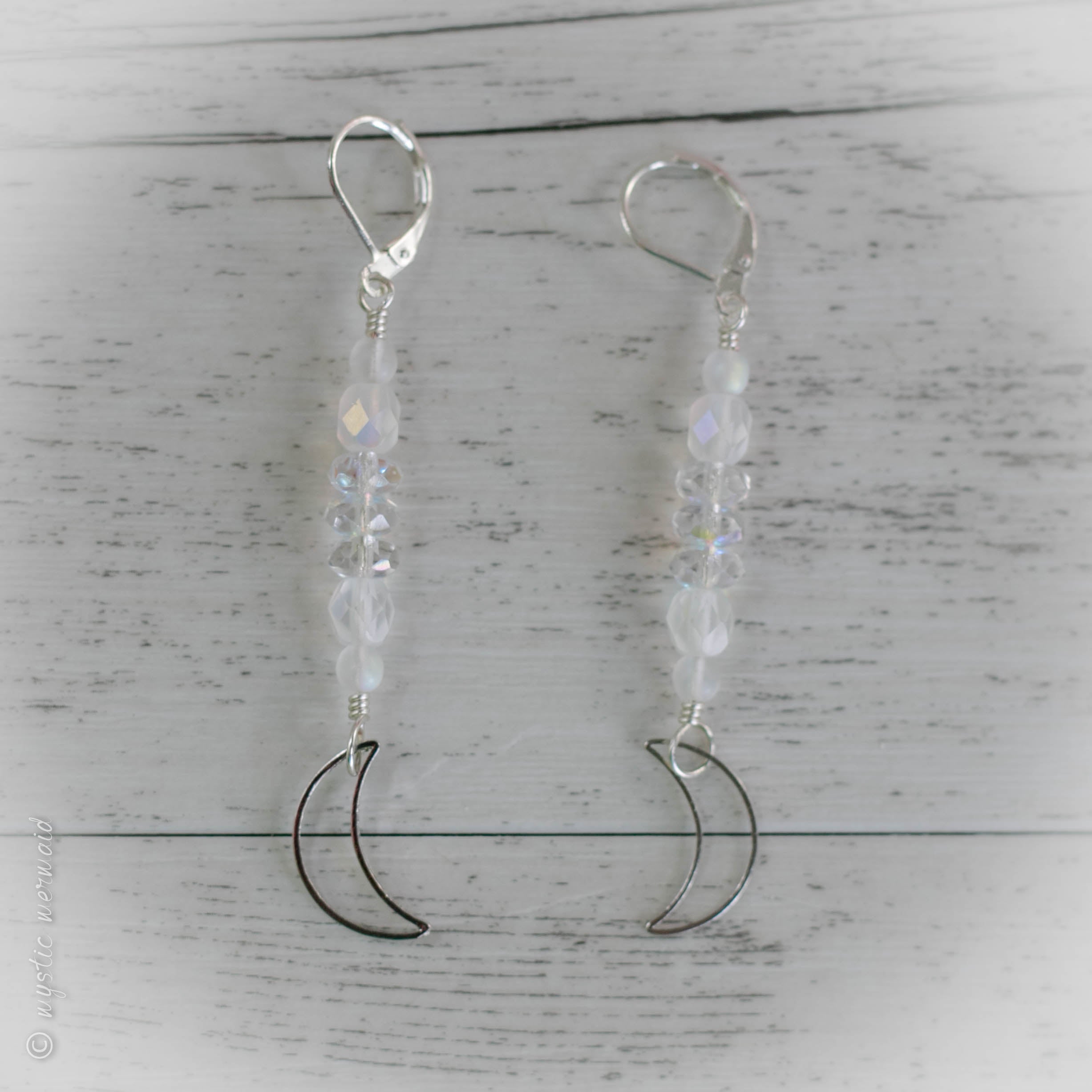 Lunar Mystic Moon Drop 925 Sterling Silver Leverback Earrings