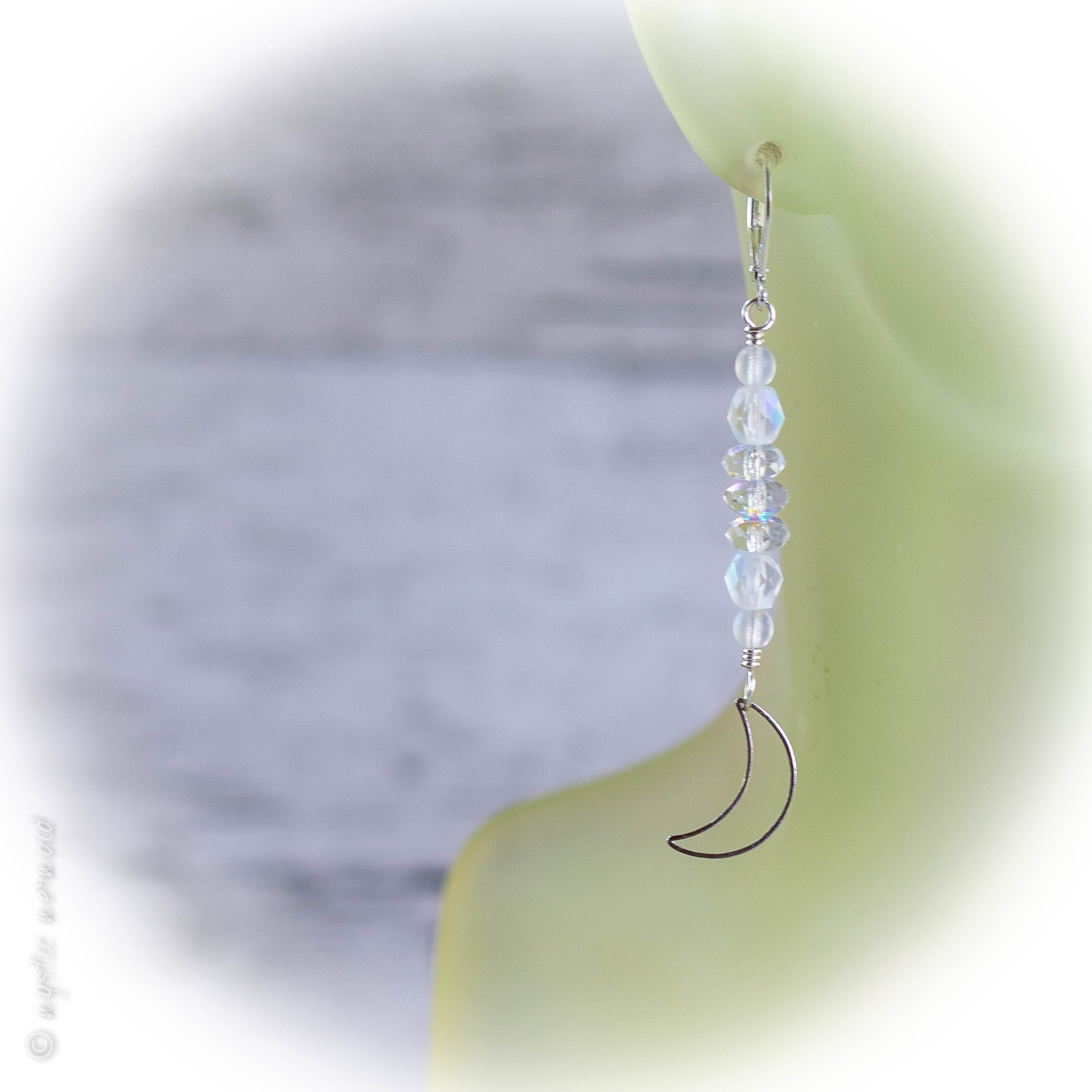 Lunar Mystic Moon Drop 925 Sterling Silver Leverback Earrings