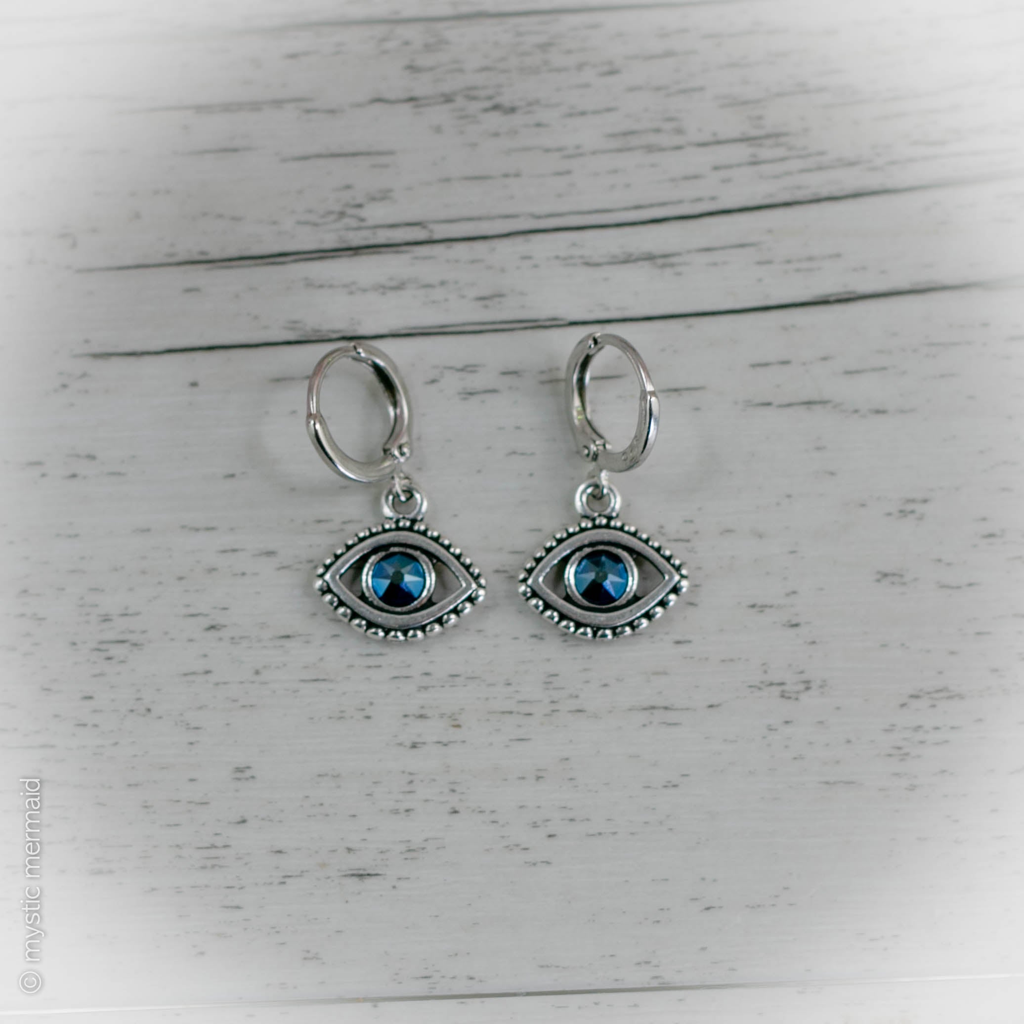 Evil Eye 925 Sterling Silver Sleeper Leverback Earrings