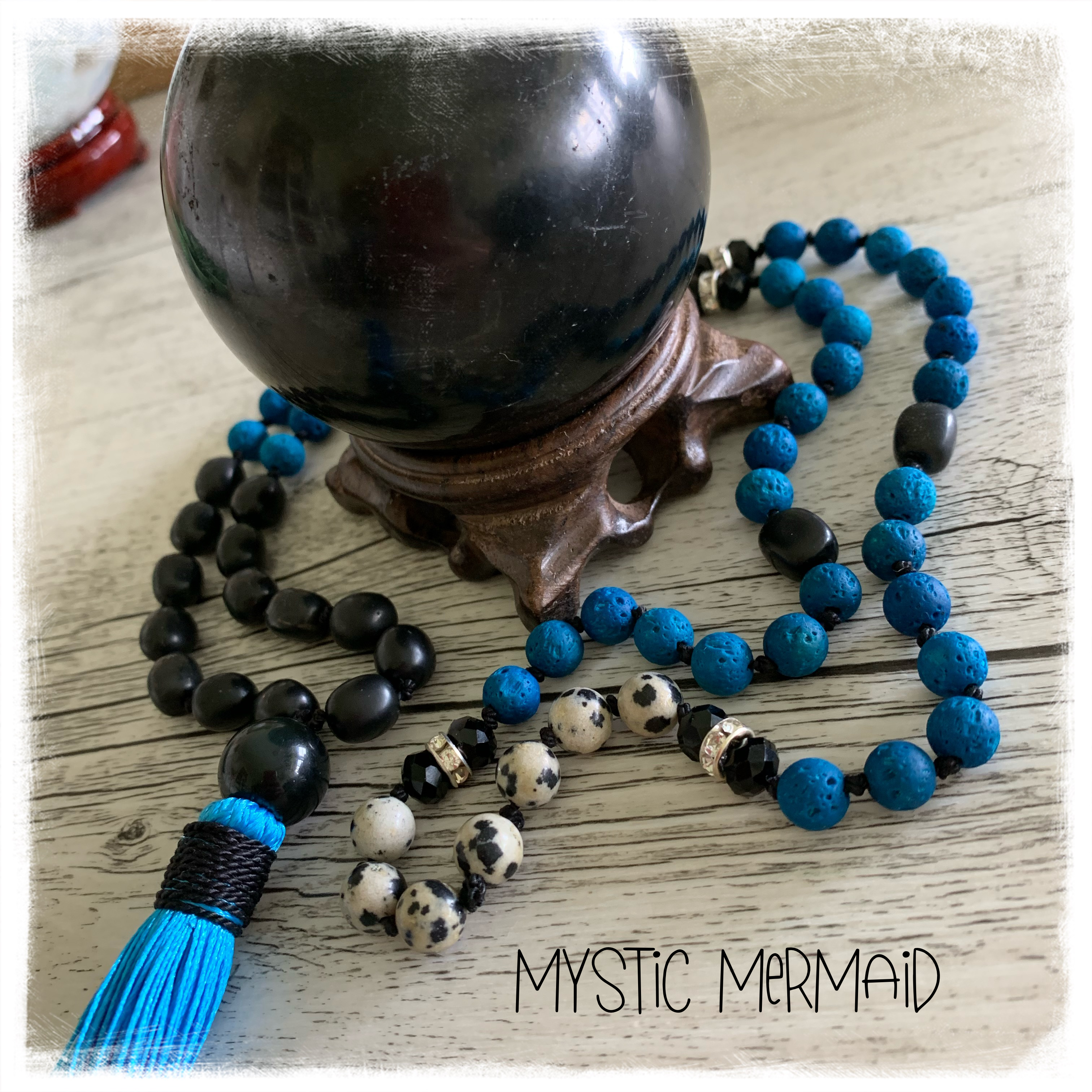 Protection Shungite and Dalmation Jasper Silk Tassel Mala