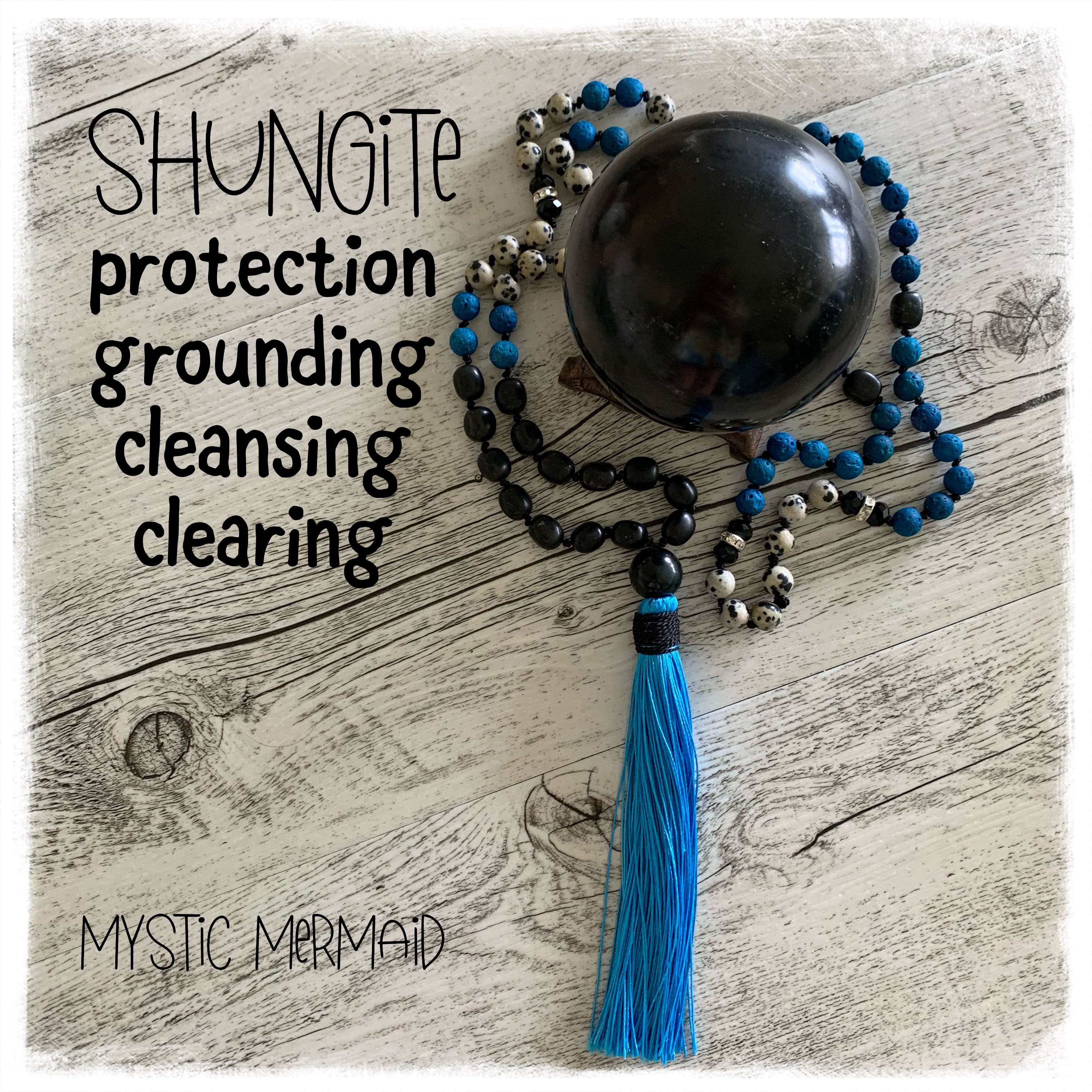 Protection Shungite and Dalmation Jasper Silk Tassel Mala