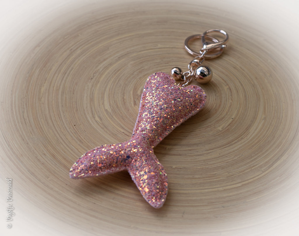 Pink mermaid tail glitter keychain