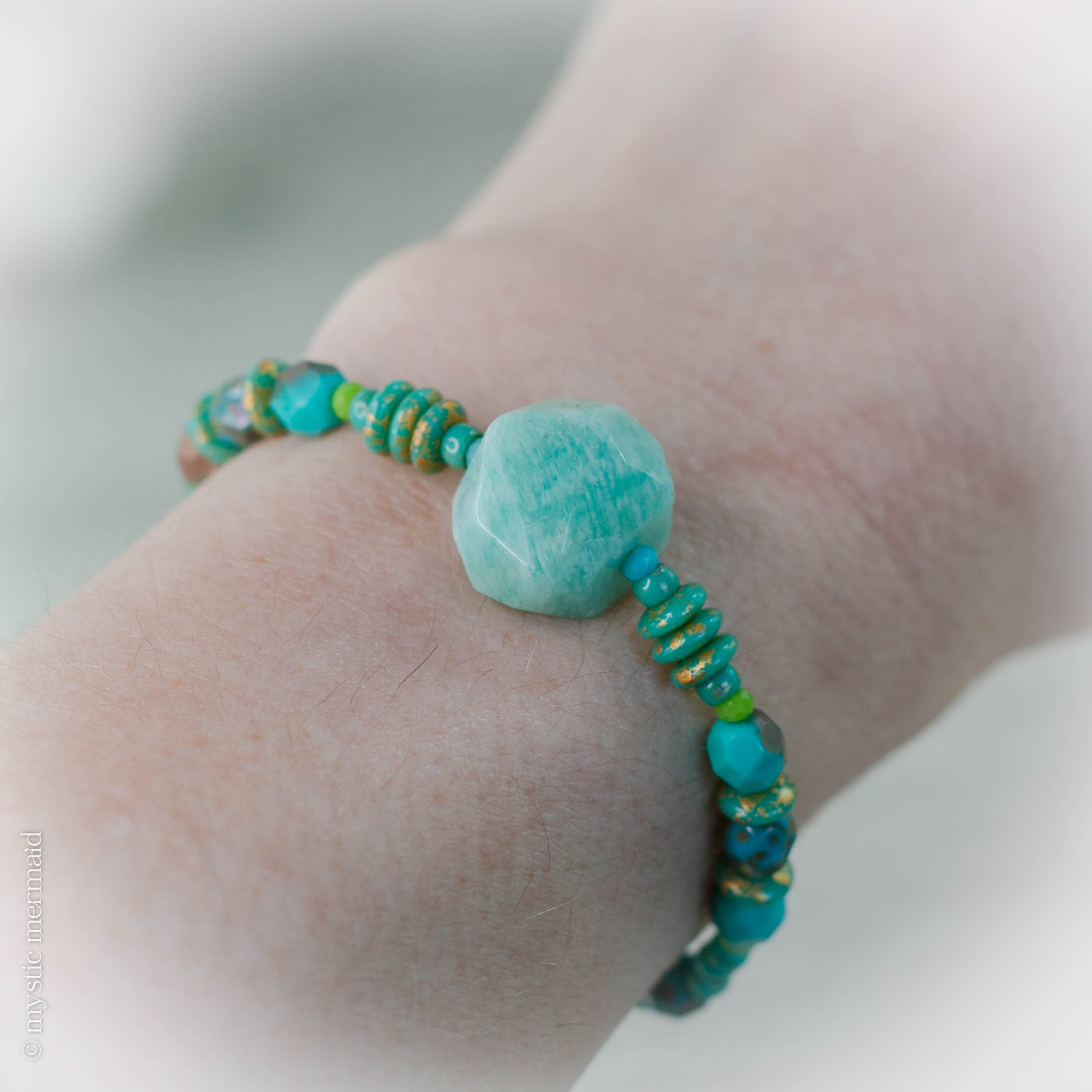 Soothe and Calm Amazonite and Czech Crystal Stretch Bracelet