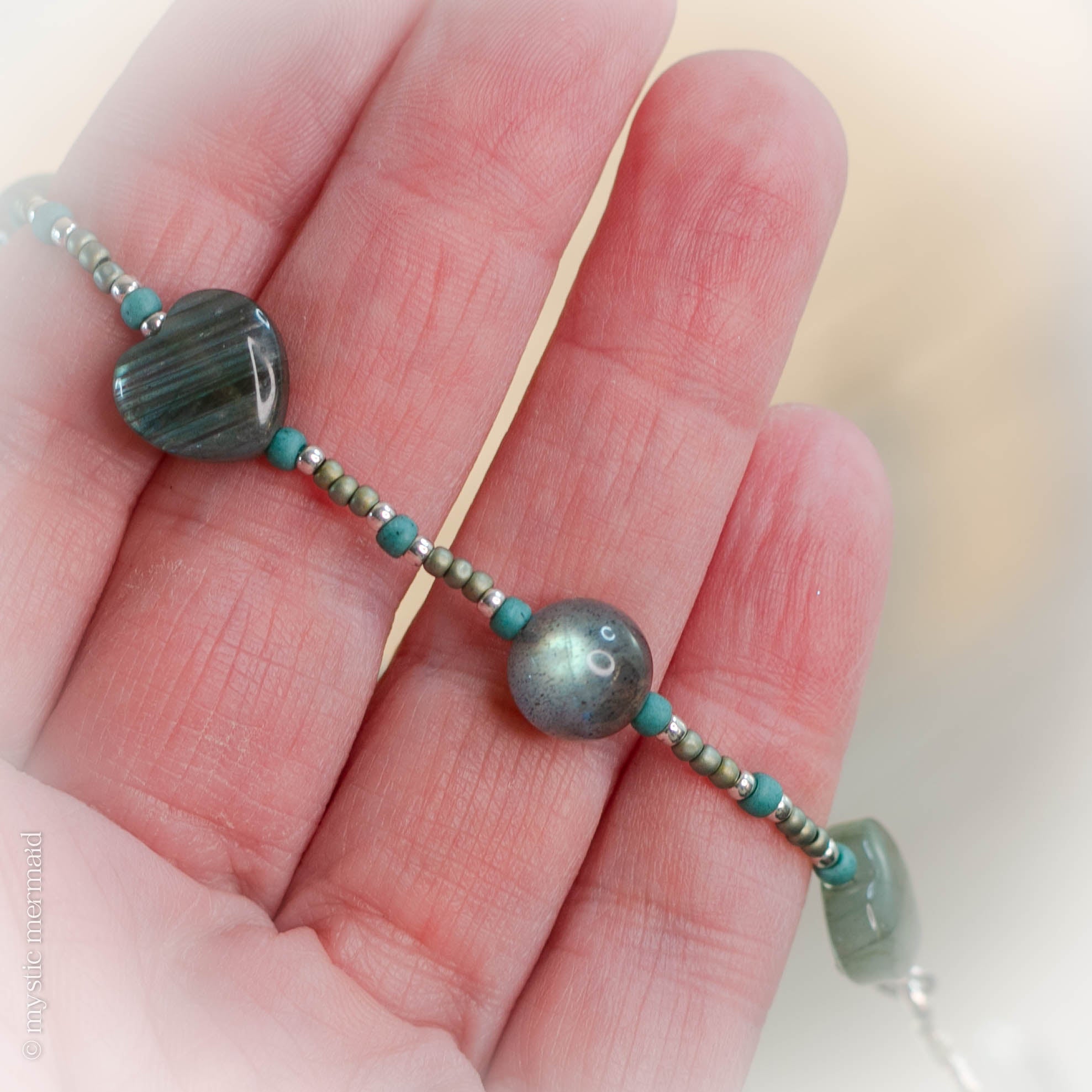 Heart of An Angel - Angel Wing Labradorite Crystal Heart Necklace