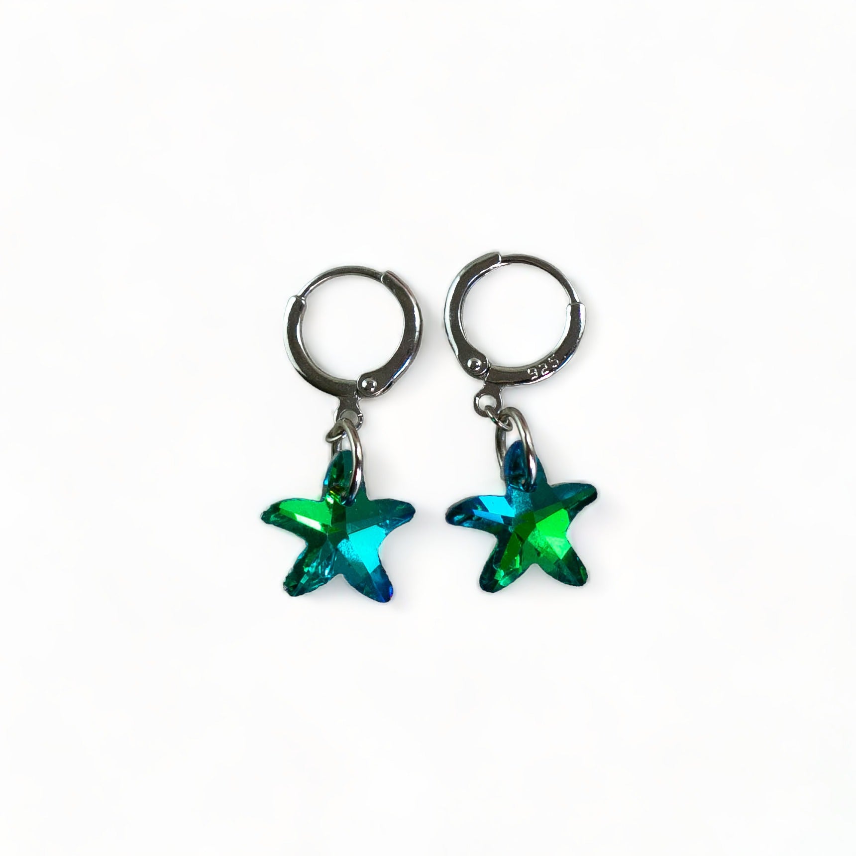 Wish Upon a Starfish Faceted Crystal 925 Sterling Silver Earrings - Aqua/Green