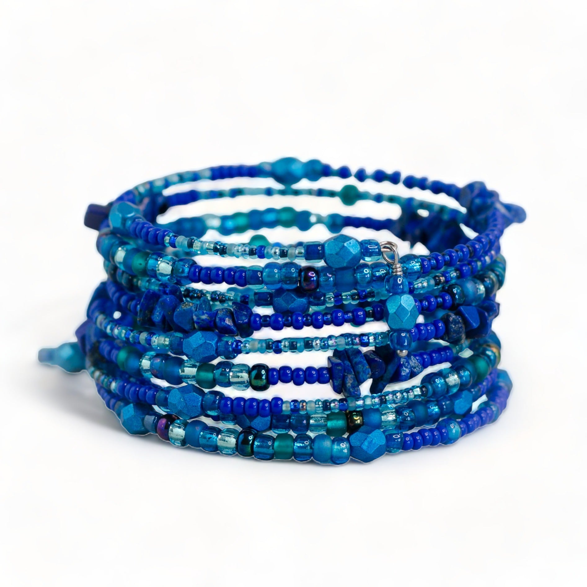 Cobalt Splendour - Lapis Lazuli and Czech Crystal Memory Bracelet