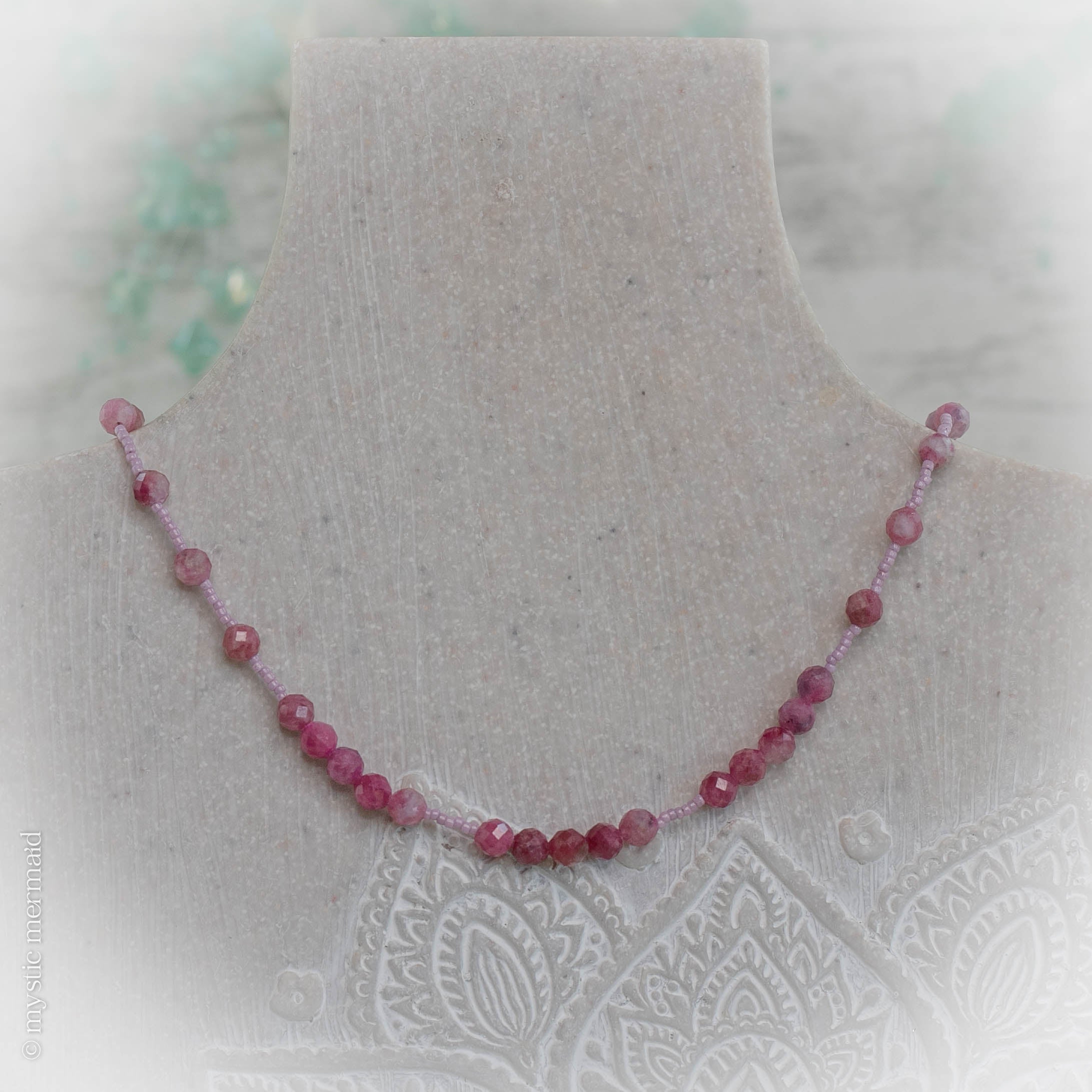 Pink Tourmaline Round Faceted Necklace