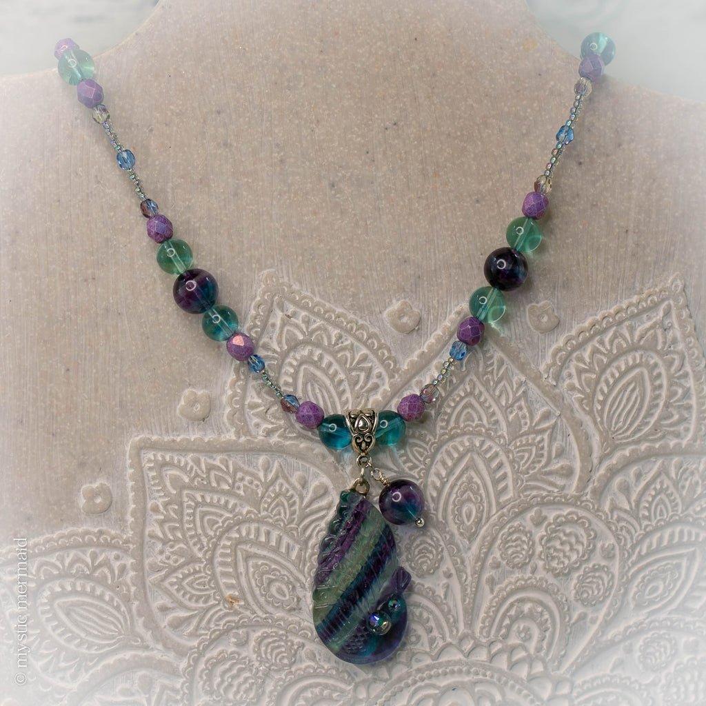 Peacock Splendour - Rainbow Fluorite and Czech Crystal Necklace