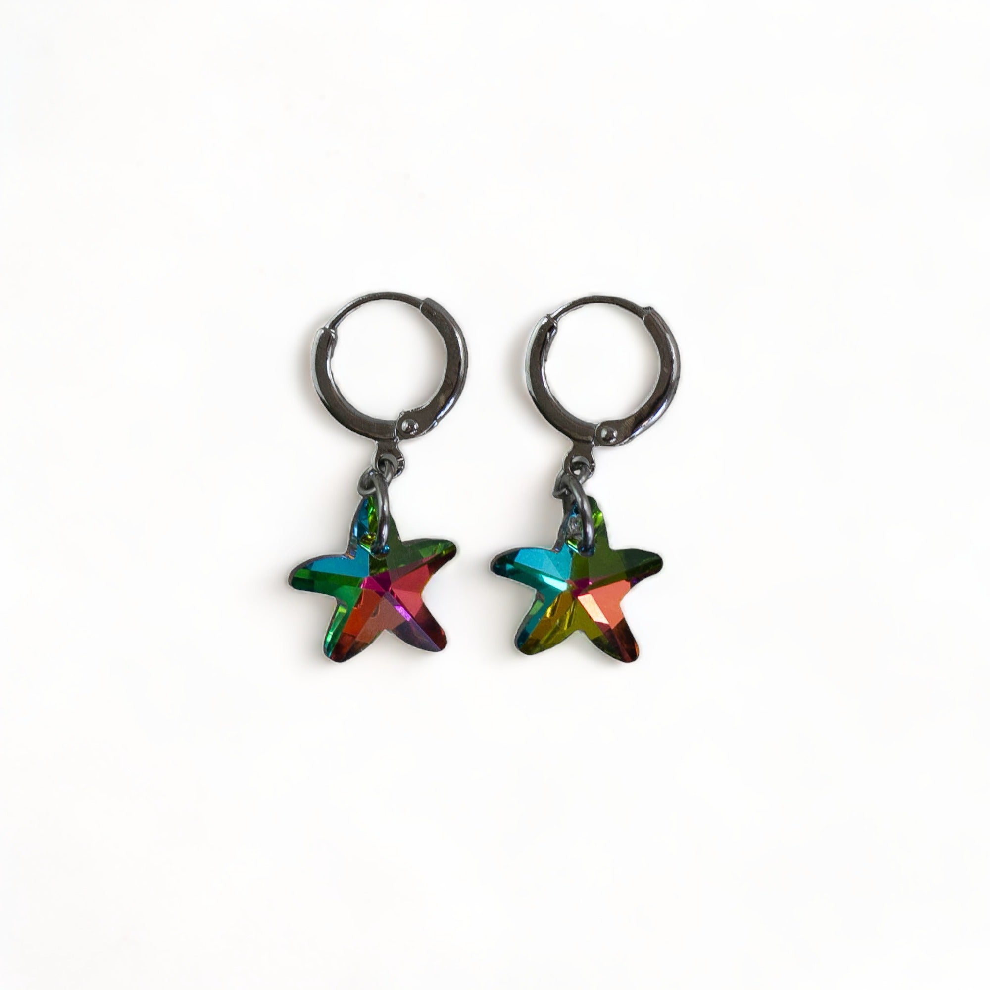 Wish Upon a Starfish Faceted Rainbow Crystal 925 Sterling Silver Earrings
