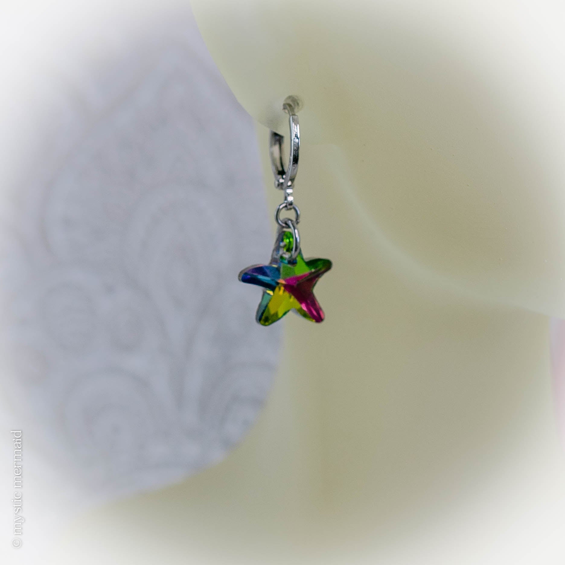 Wish Upon a Starfish Faceted Rainbow Crystal 925 Sterling Silver Earrings
