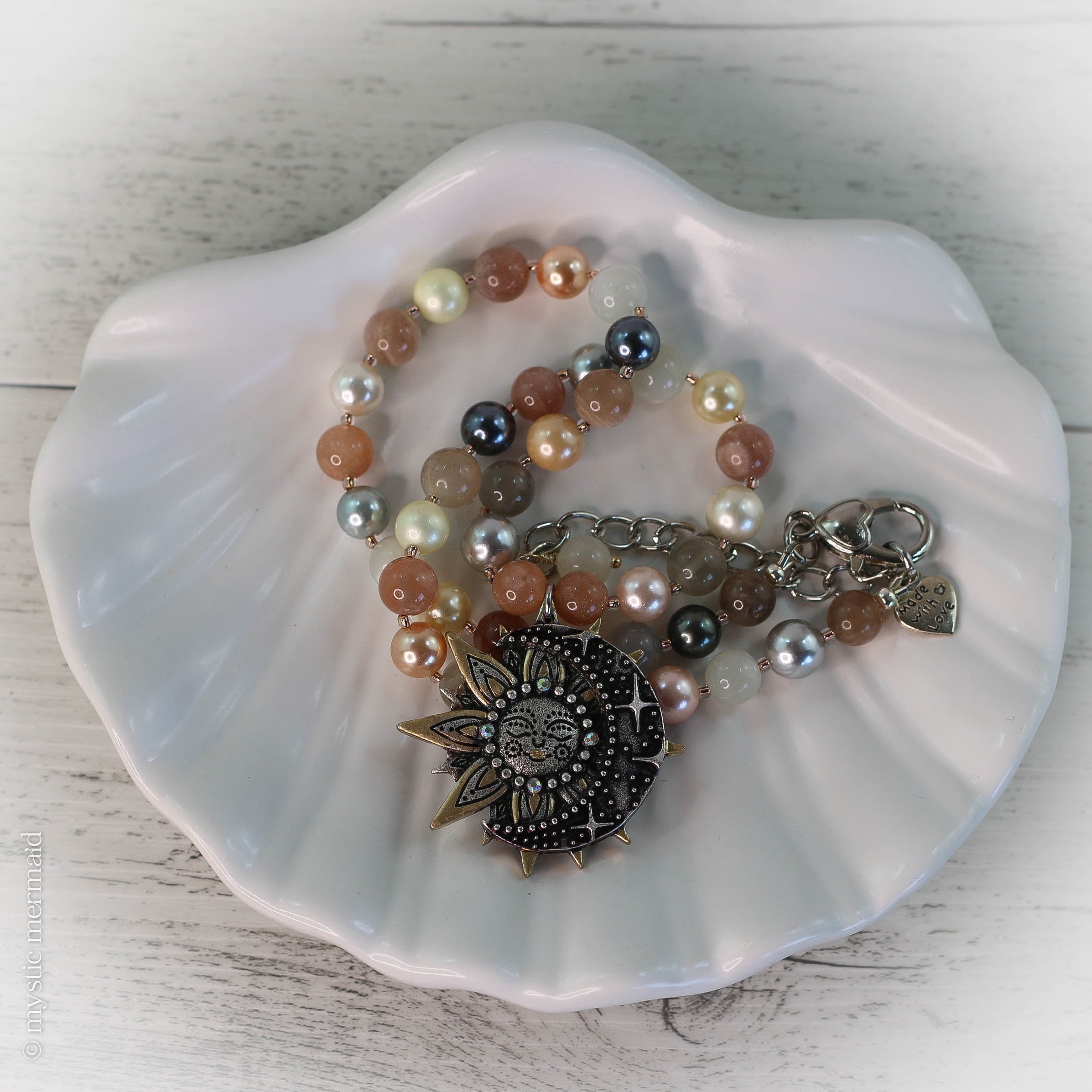The Sun, The Moon, Shining and Sparkling Moonstone and South Sea Pearl Necklace