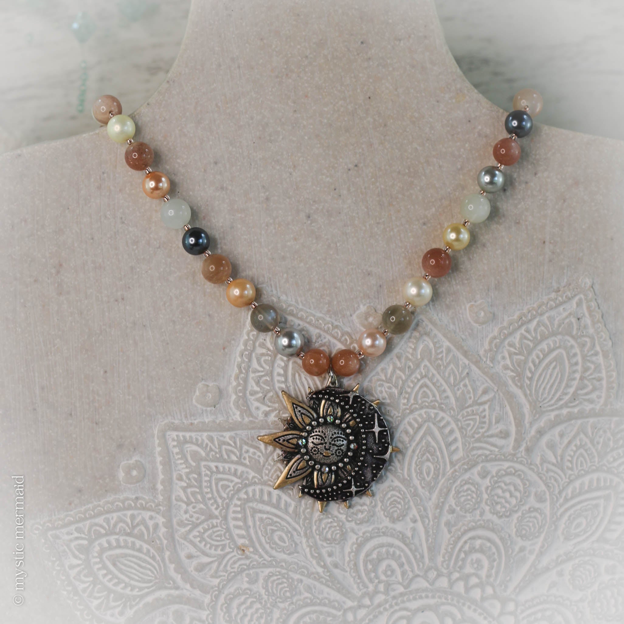 The Sun, The Moon, Shining and Sparkling Moonstone and South Sea Pearl Necklace