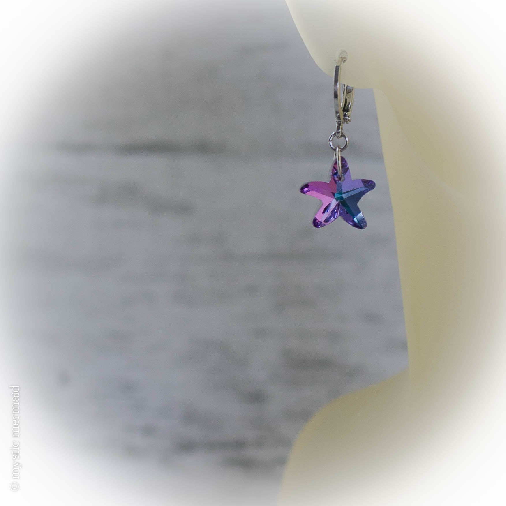 Wish Upon a Starfish Faceted Crystal 925 Sterling Silver Earrings - Blue/Pink