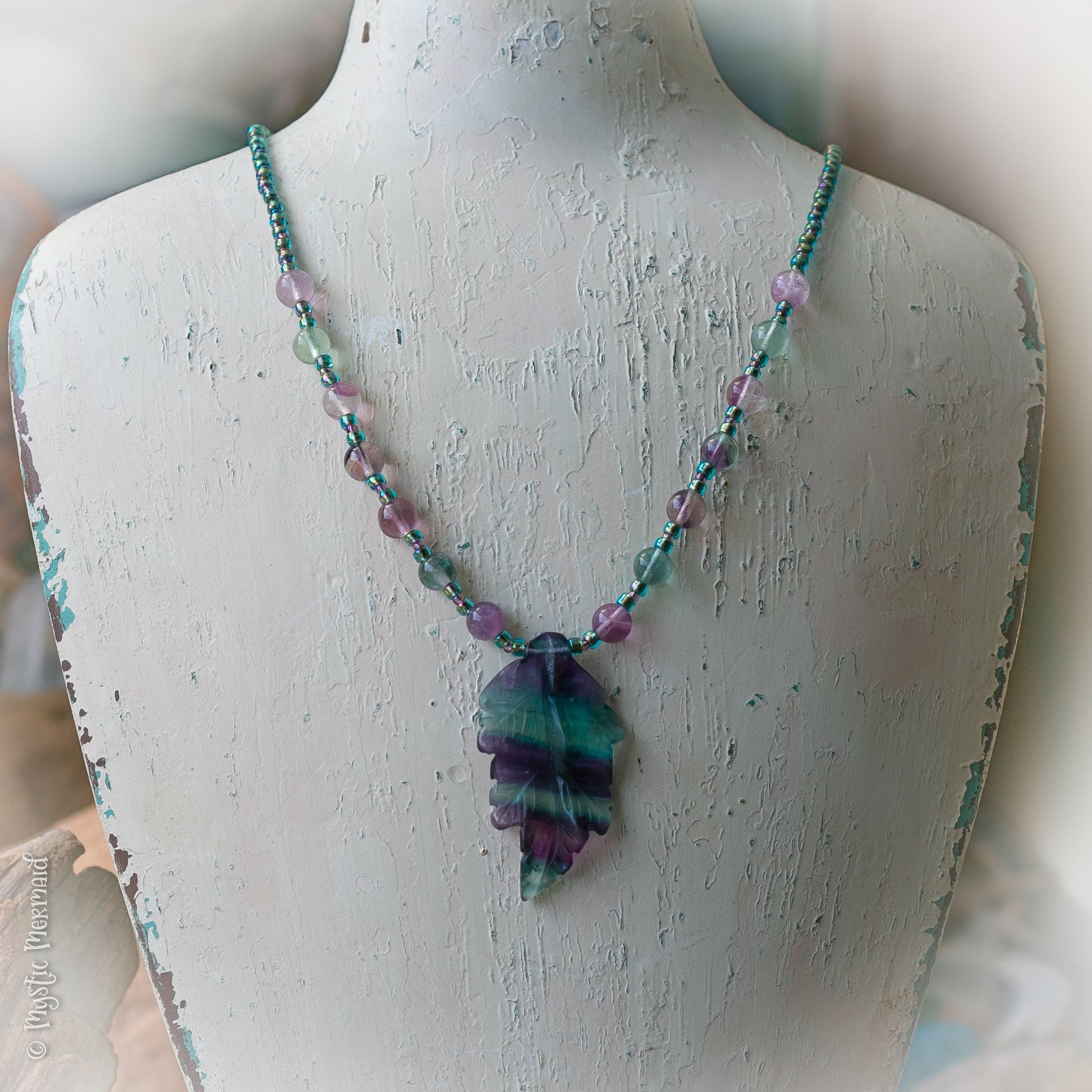 Rainbow Fluorite Leaf Necklace