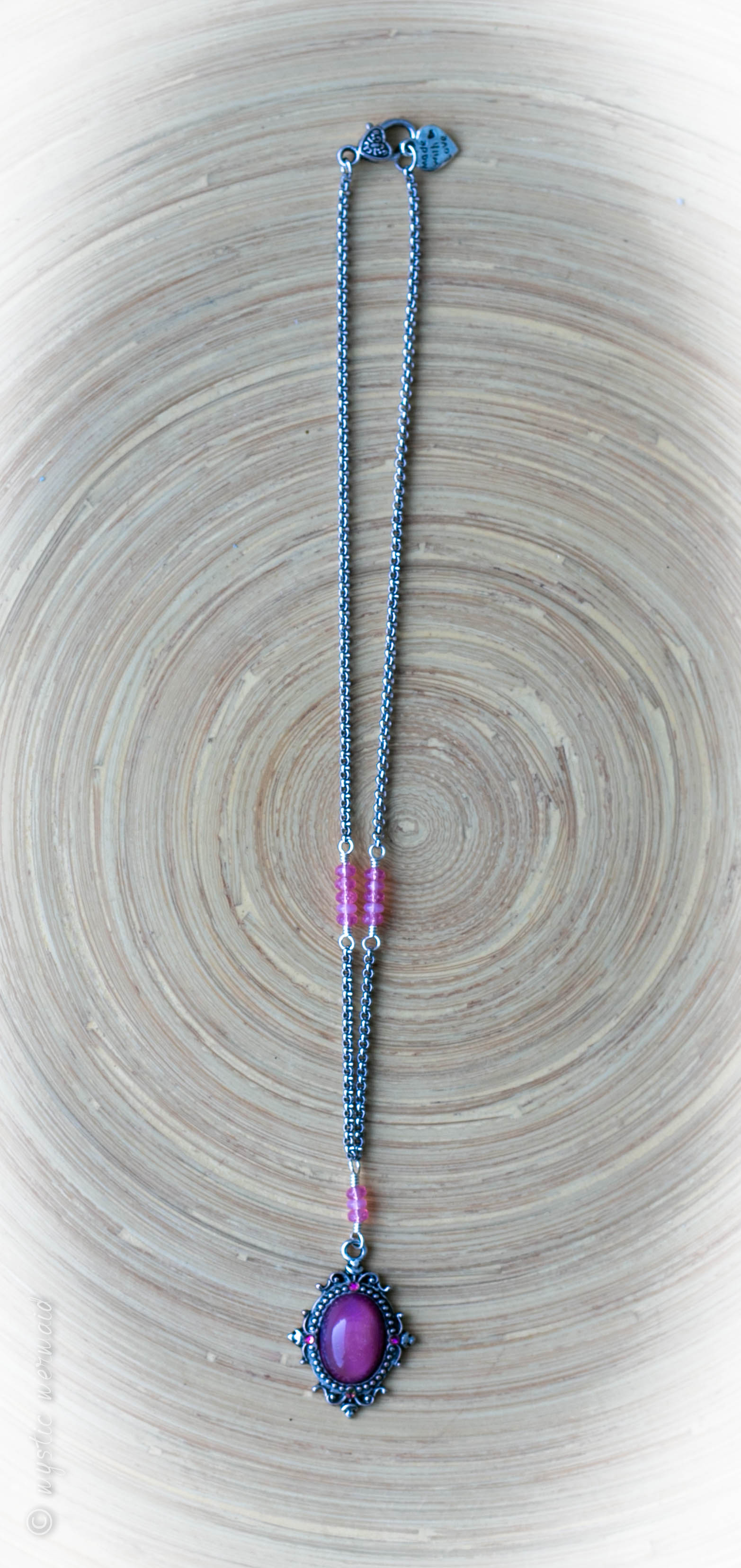 Pink Chalcedony and Sparkle Pink Cabochon Stainless Steel rolo chain Necklace