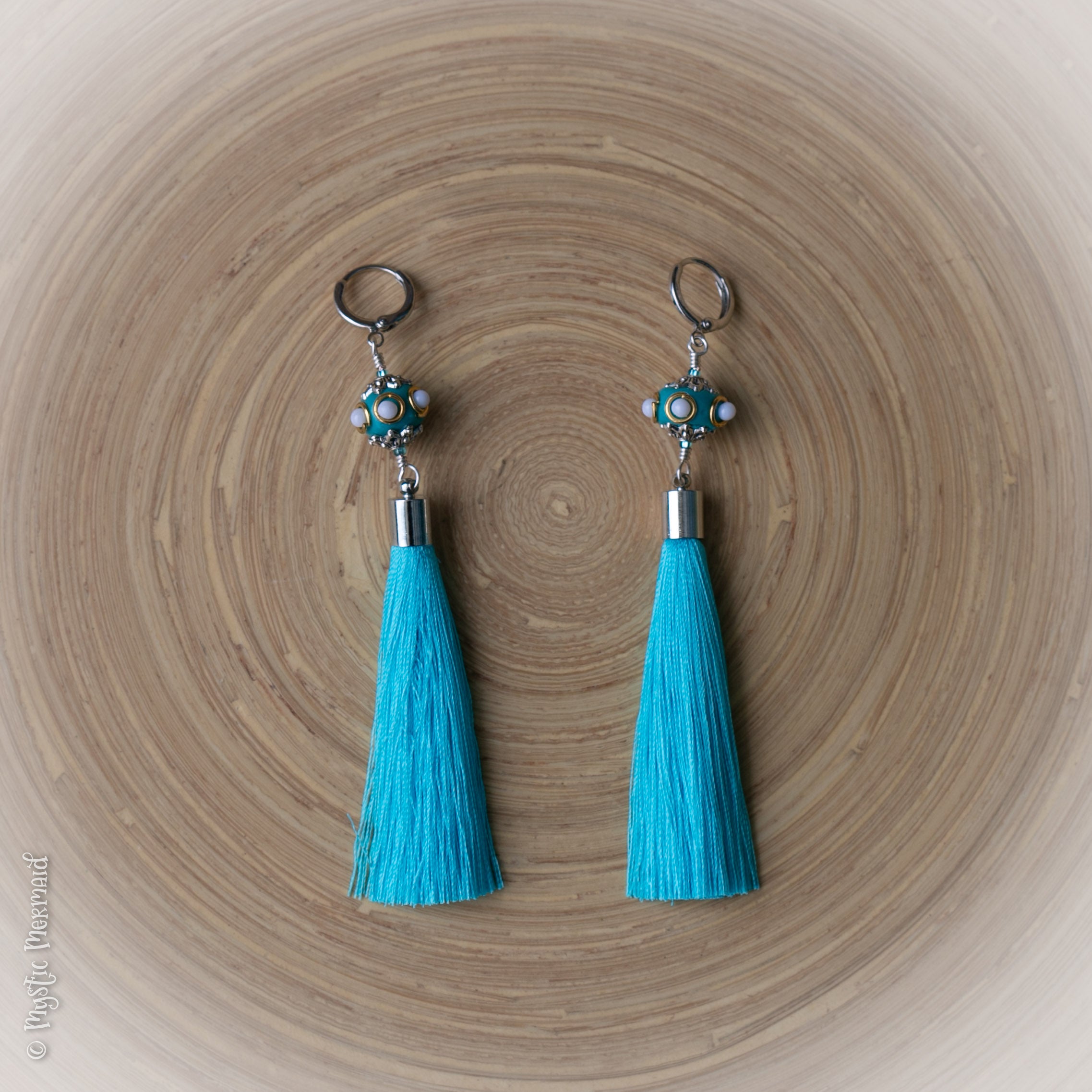 Flow your own way – Aqua Blue Turkish Silk & Stainless Steel Leverback earrings