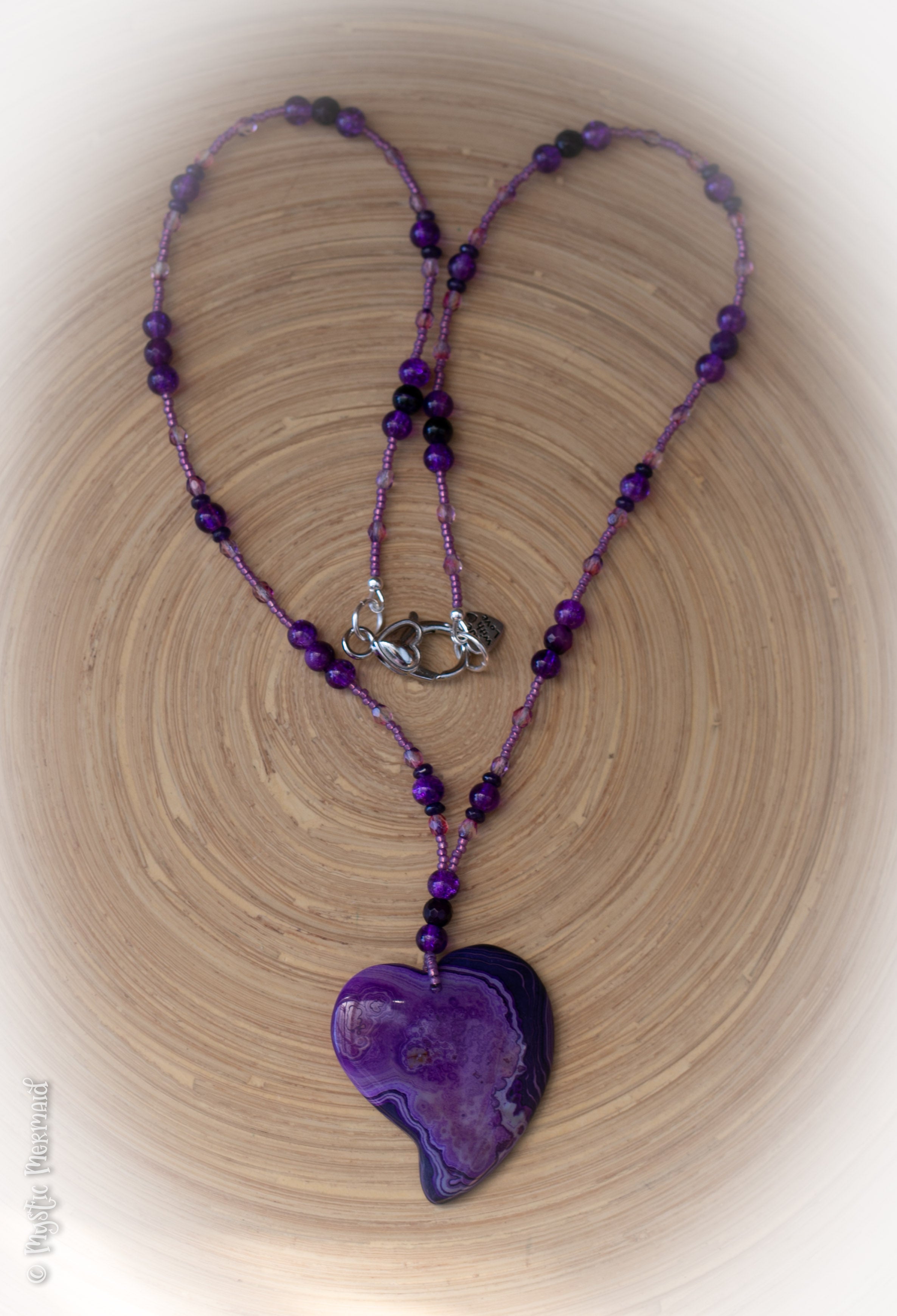 Purple Delight – Agate Heart, Faceted Amethyst and Crackle Quartz Necklace