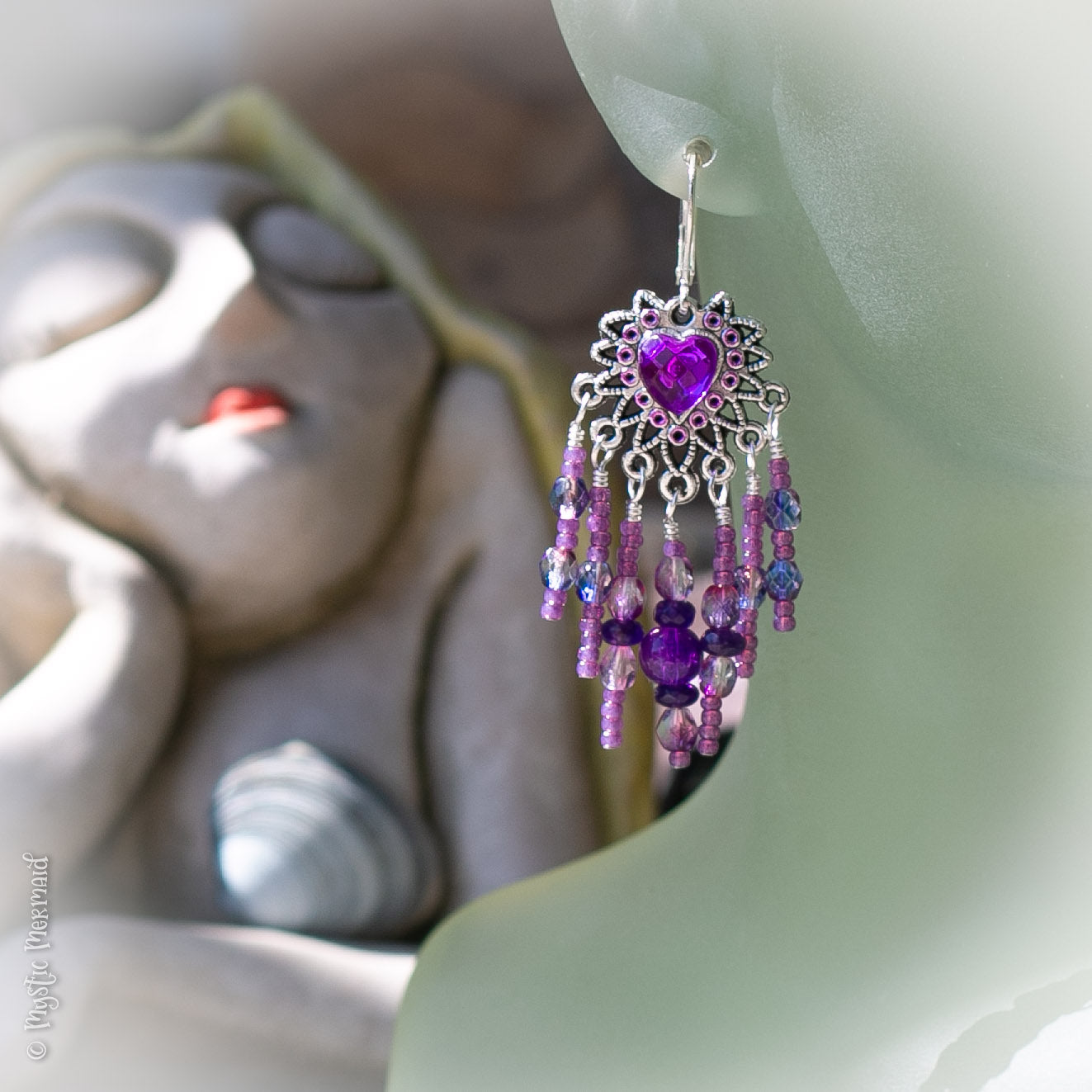 Purple Heart Chandelier Earrings