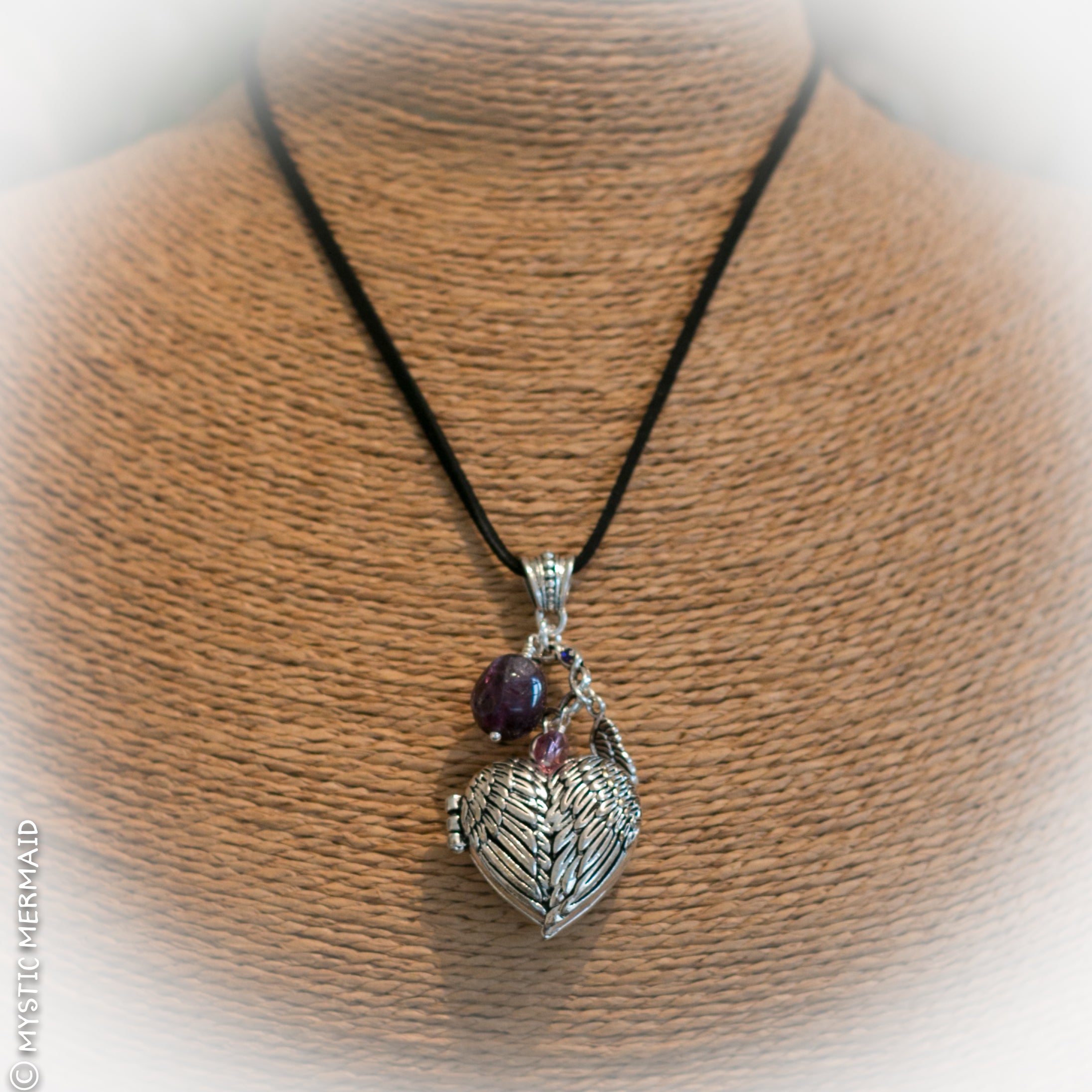 Purple Fluorite Angel Heart Locket Necklace