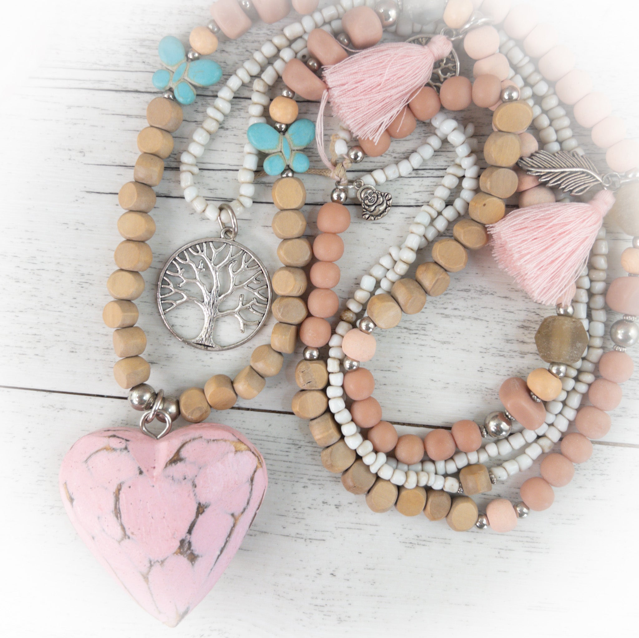 Pink Bohemian Love Necklace