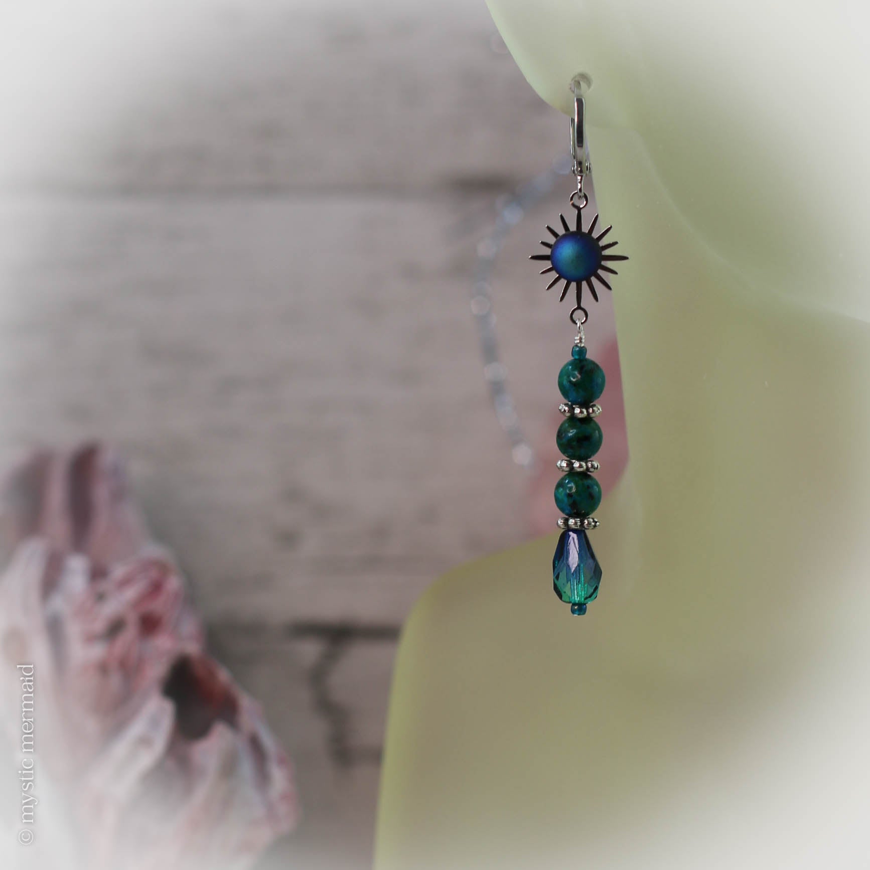 Express Yourself - Chrysocolla Starburst 925 Sterling Silver Sleeper Leverback Earrings