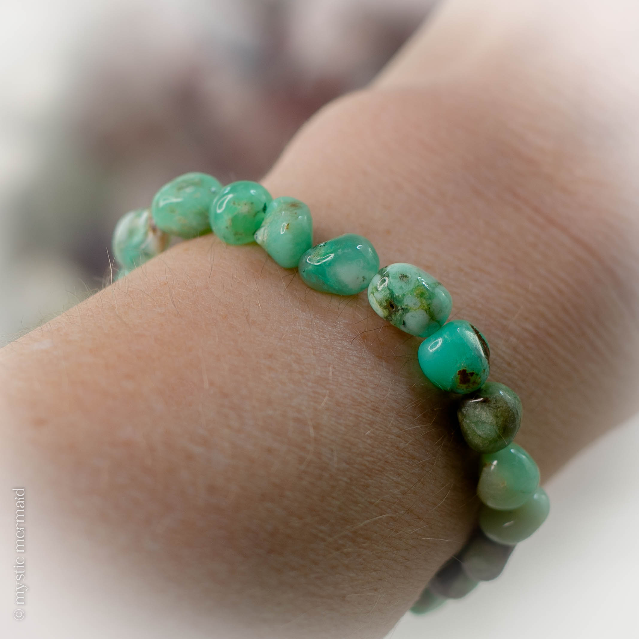 Chrysoprase hand-carved bracelet with gold bead, tassel — Lucine Almas  Jewelry