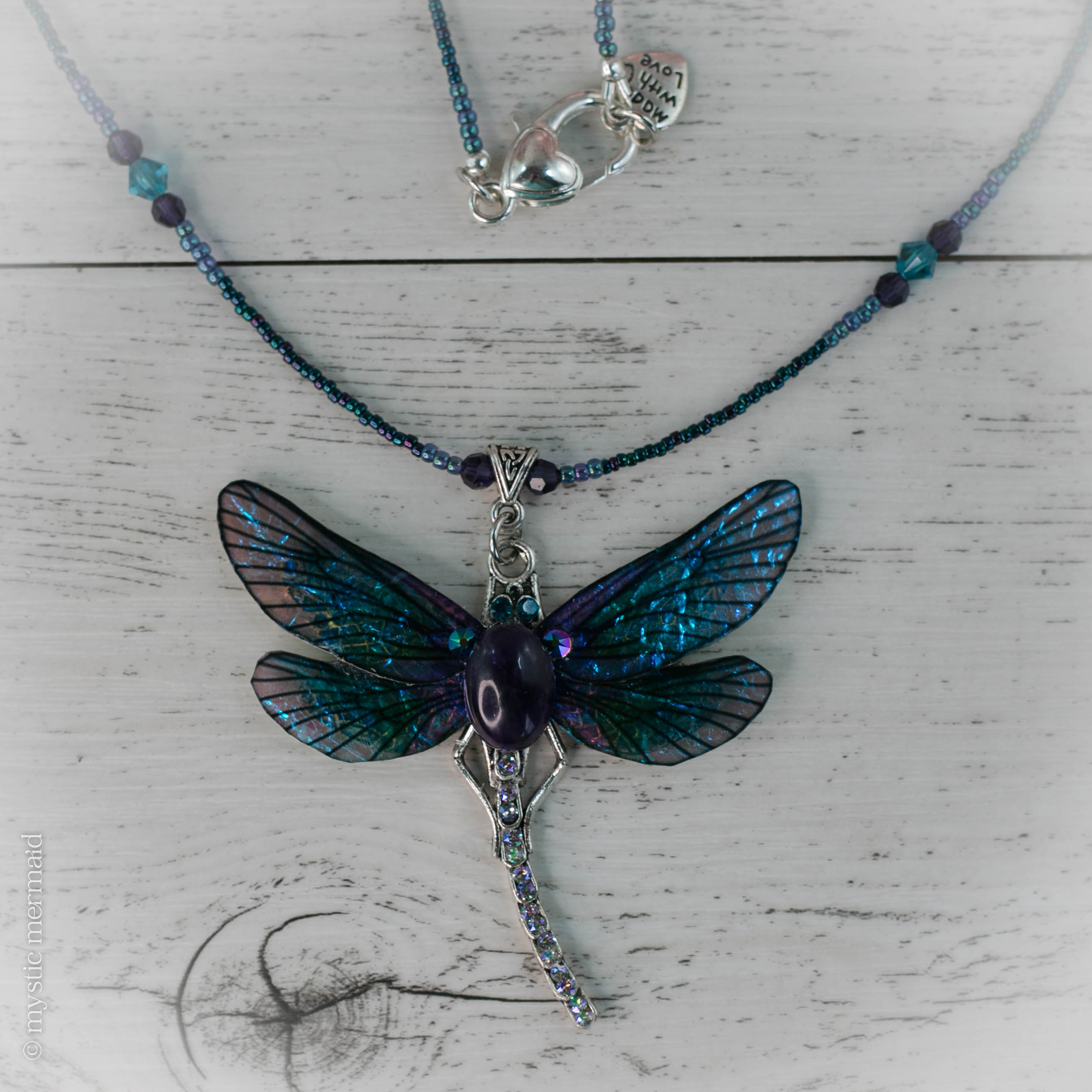 Dragonfly Rising Amethyst and Dragonfly feature necklace