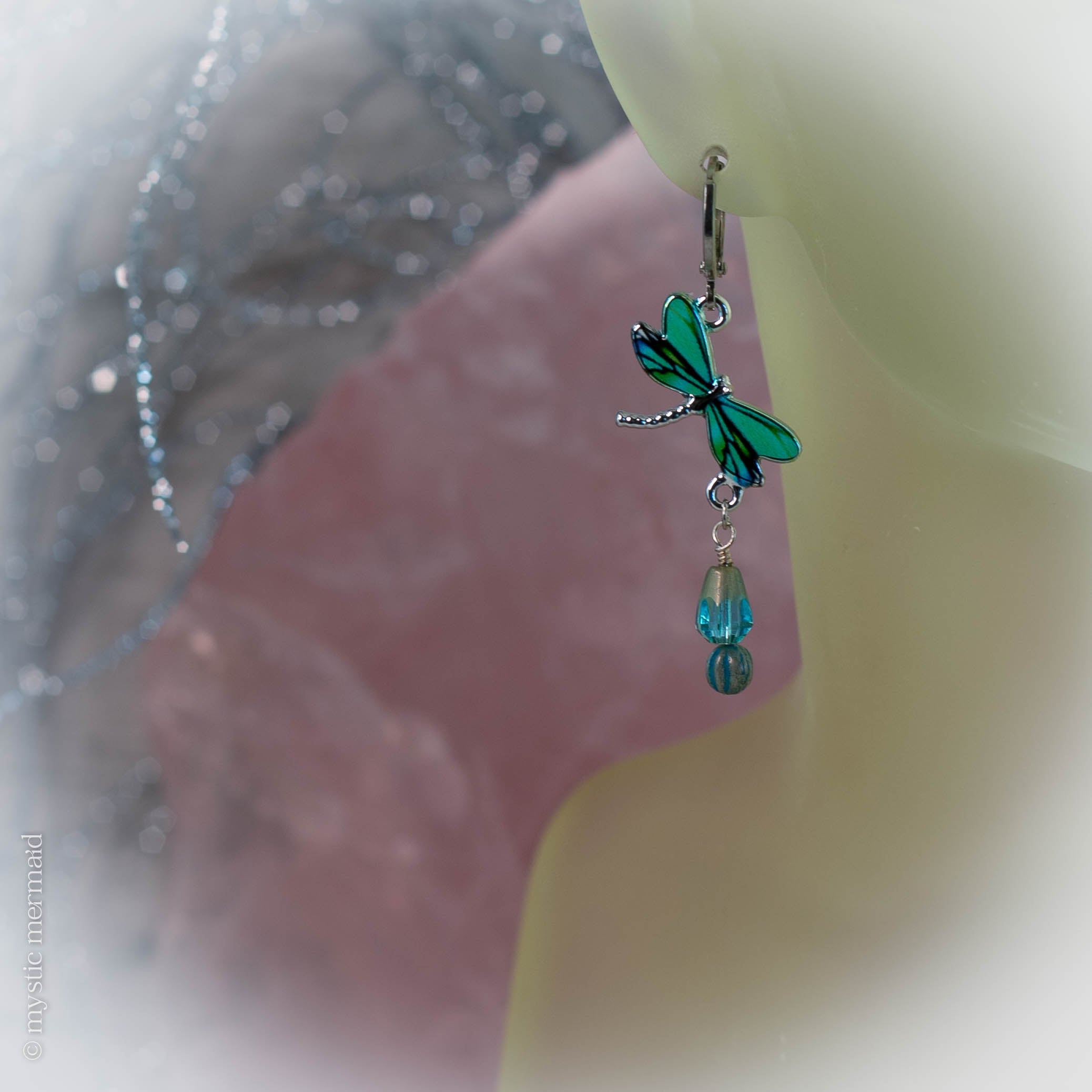 Dragonfly Dance over the Lagoon 925 Sterling Silver Sleeper Leverback Earrings