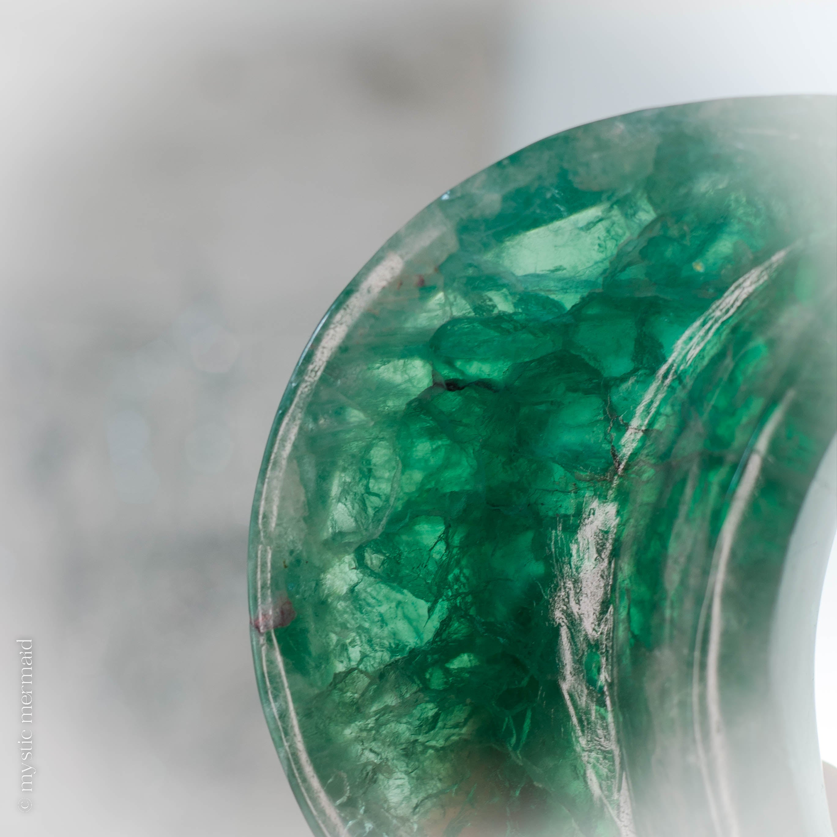 Green Fluorite Crescent Moon Carved Dish