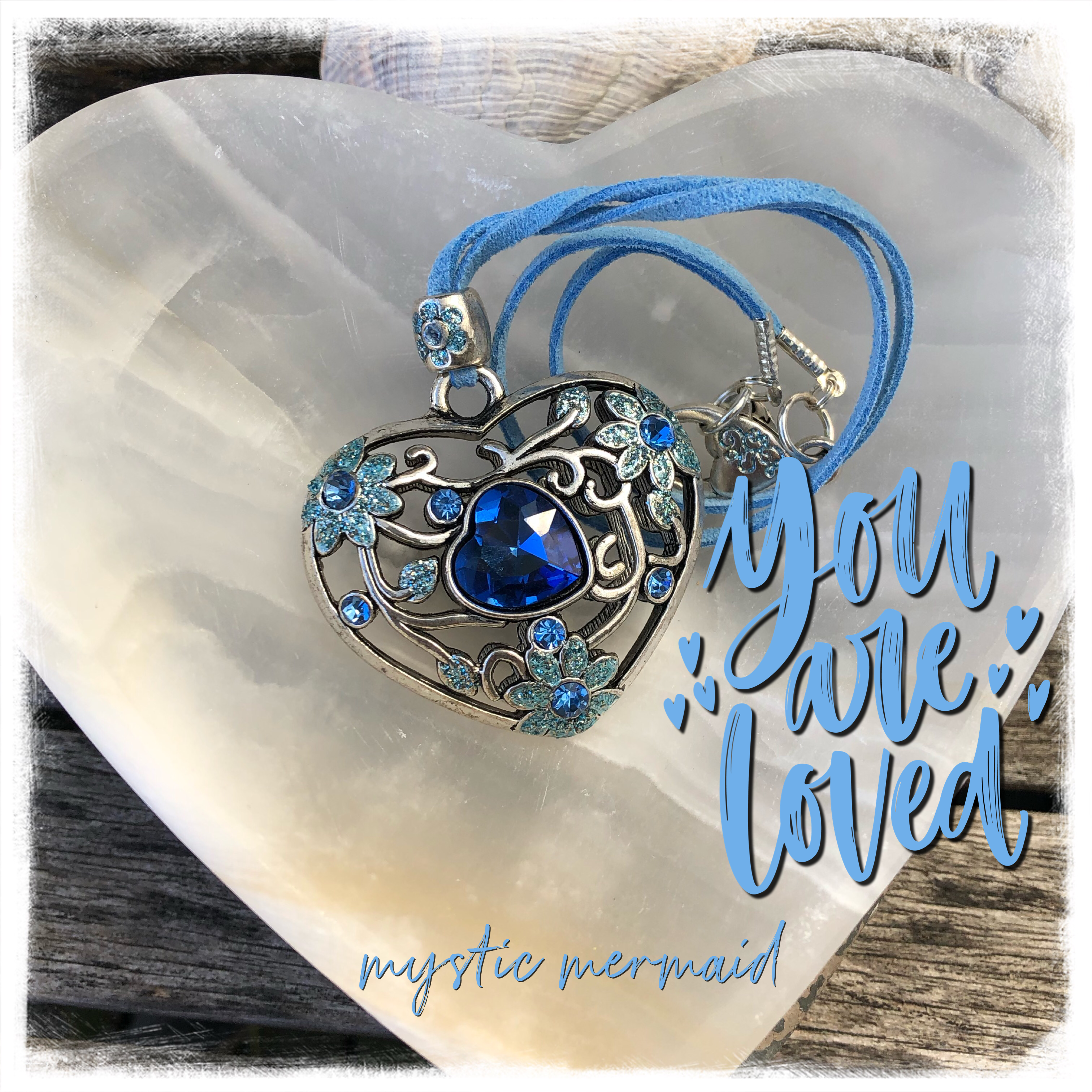 Heart Sparkles Blue Necklace