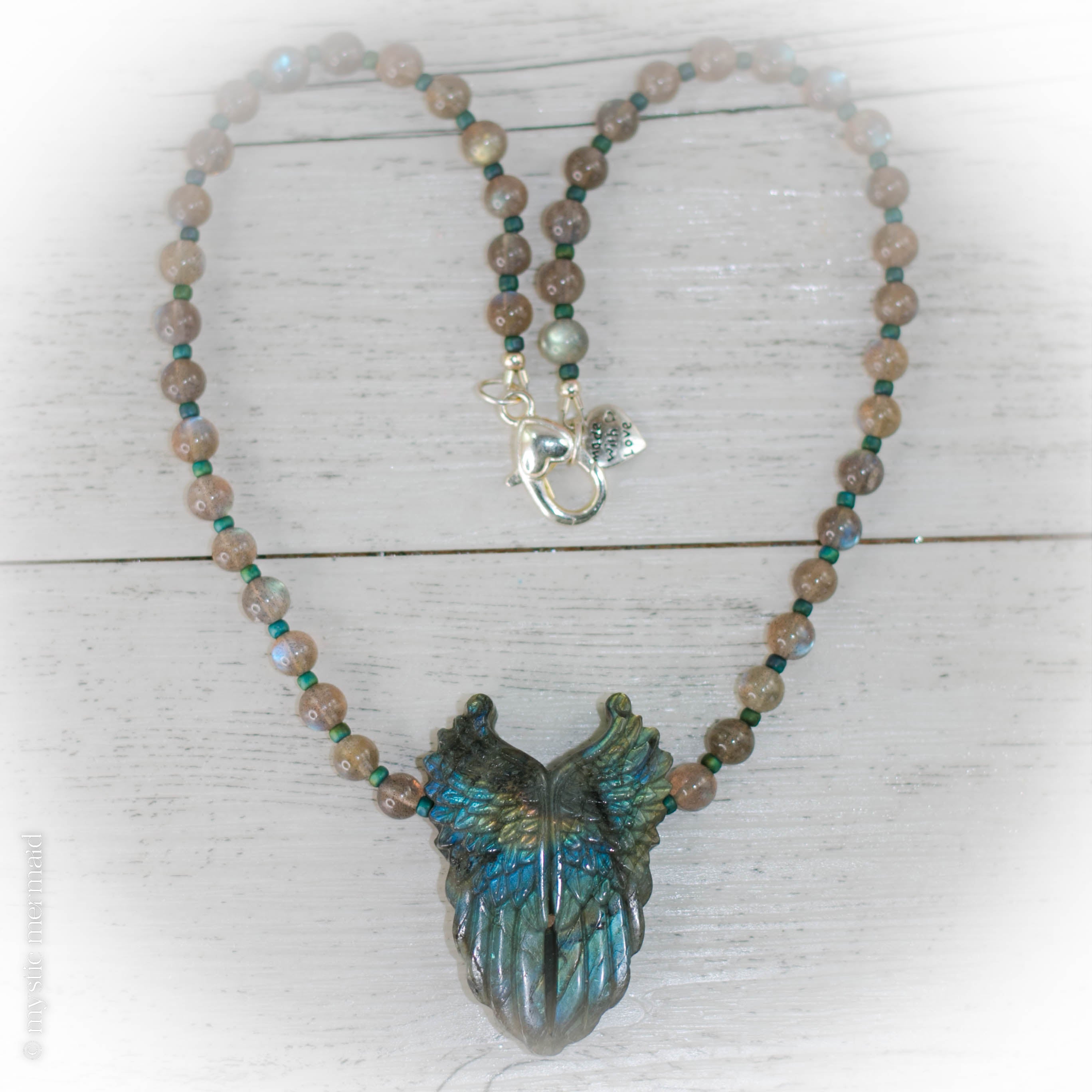 In The Arms of An Angel - Labradorite Double Wing Necklace