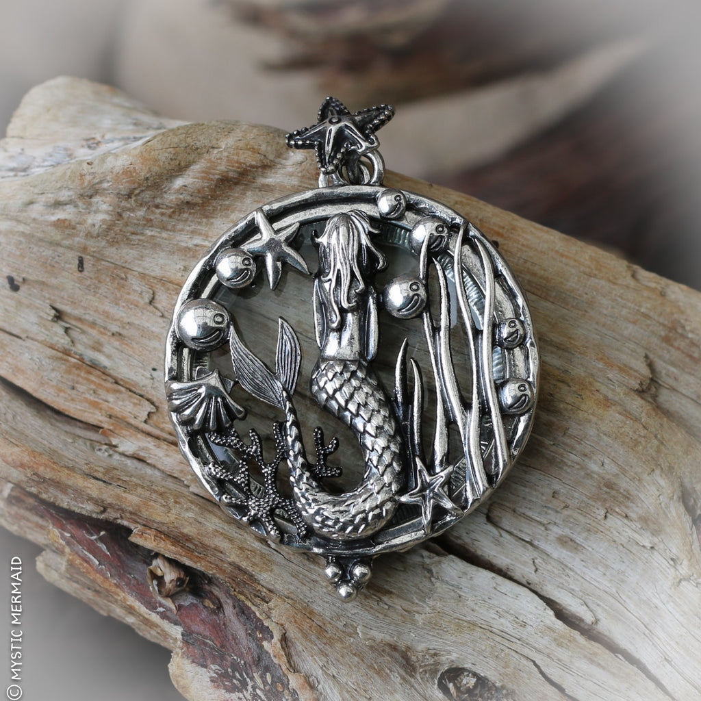 Mermaid in her garden Magnifying Glass Necklace