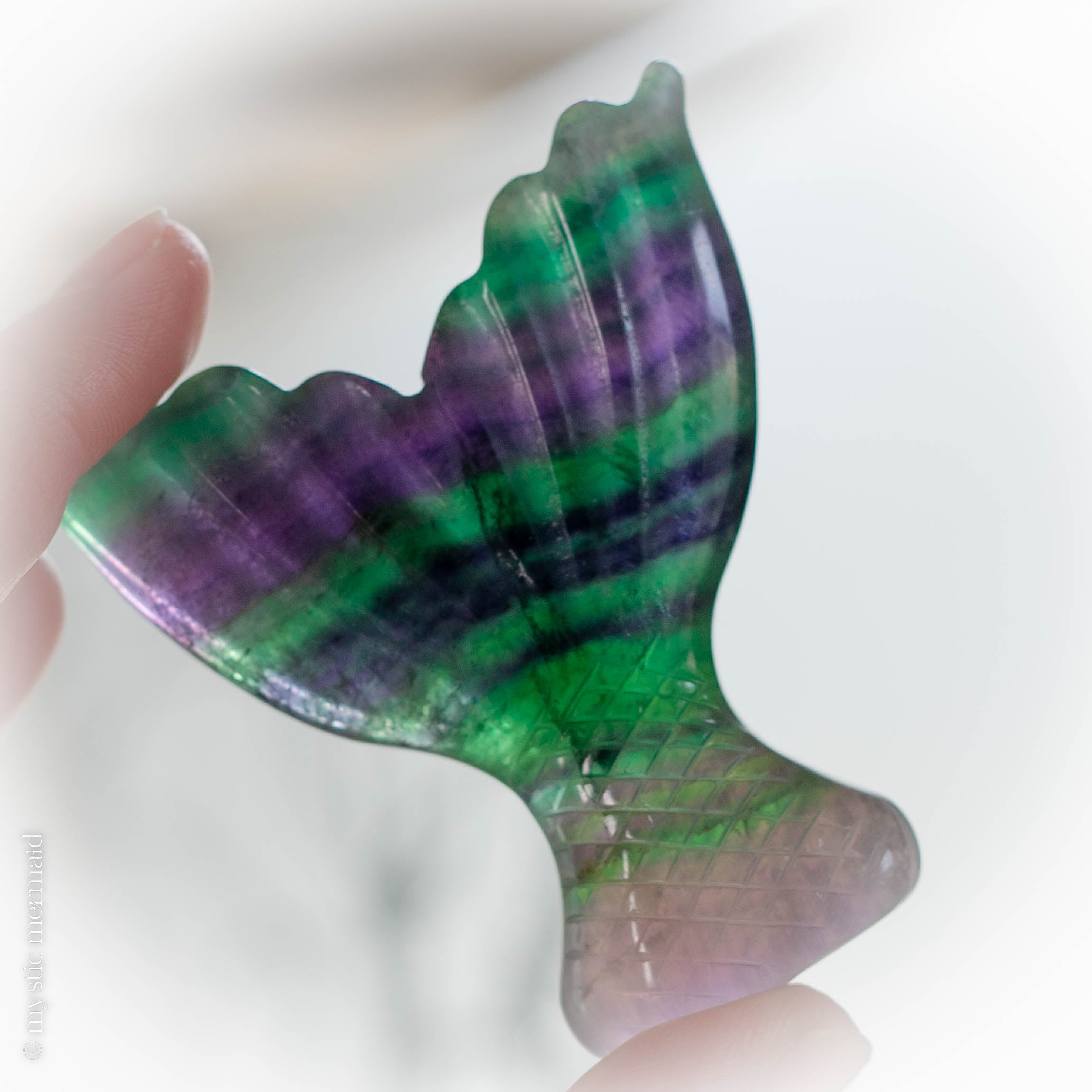 Rainbow Fluorite Fairtrade Carved Mermaid Tails