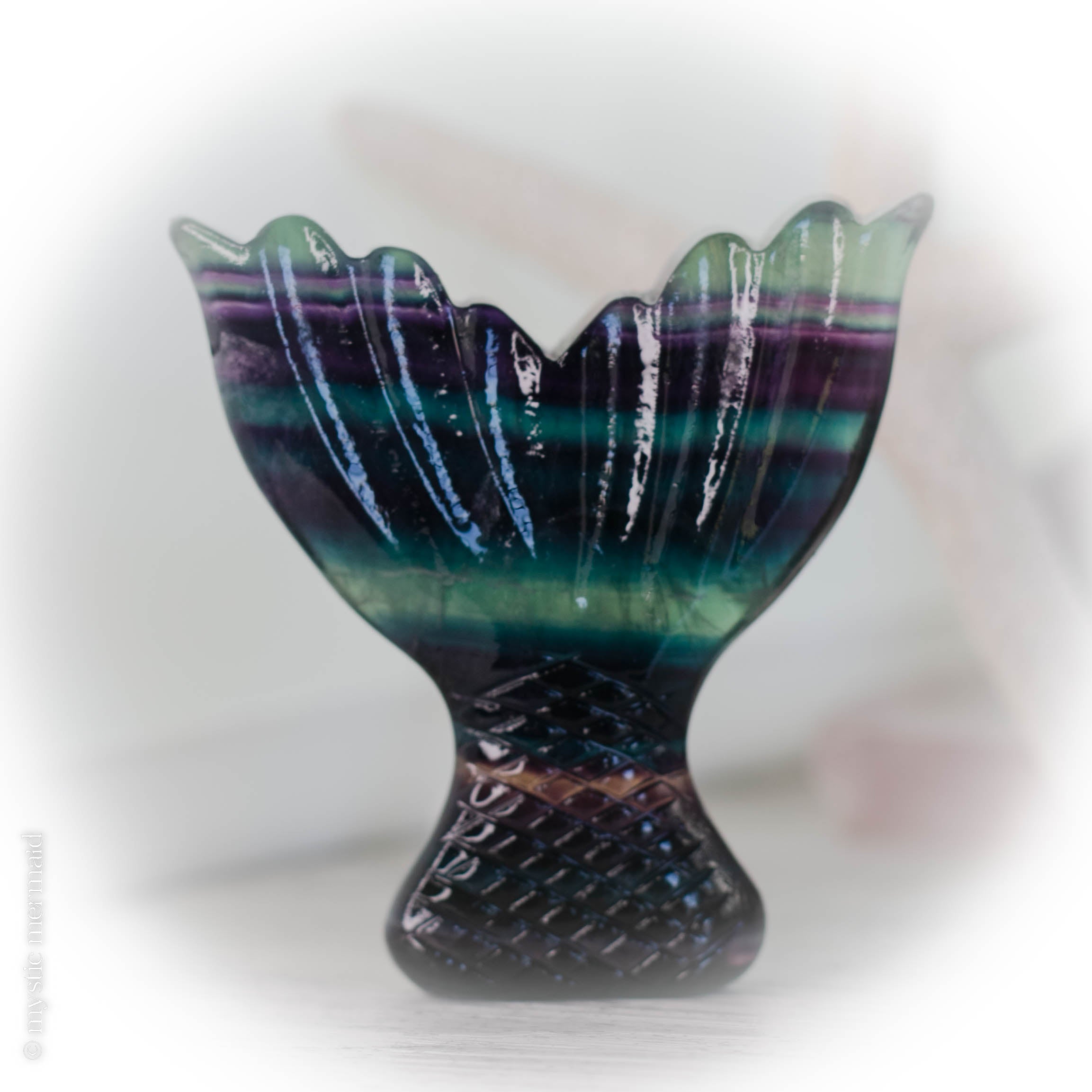 High Grade Rainbow Fluorite Fairtrade Carved Mermaid Tails