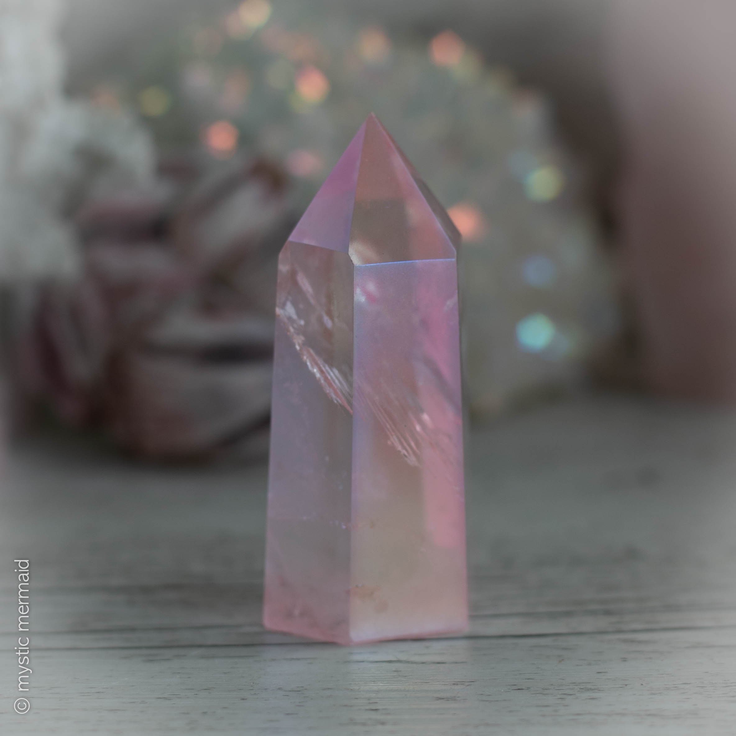 Pale Rose Pink Aura Clear Quartz Crystal Point
