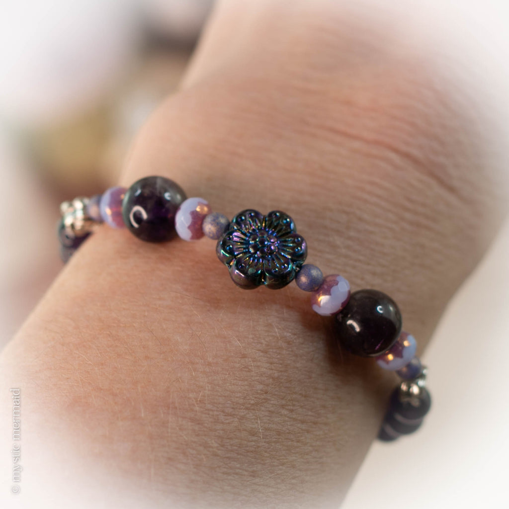 Purple Fluorite and high grade Amethyst Stretch bracelet