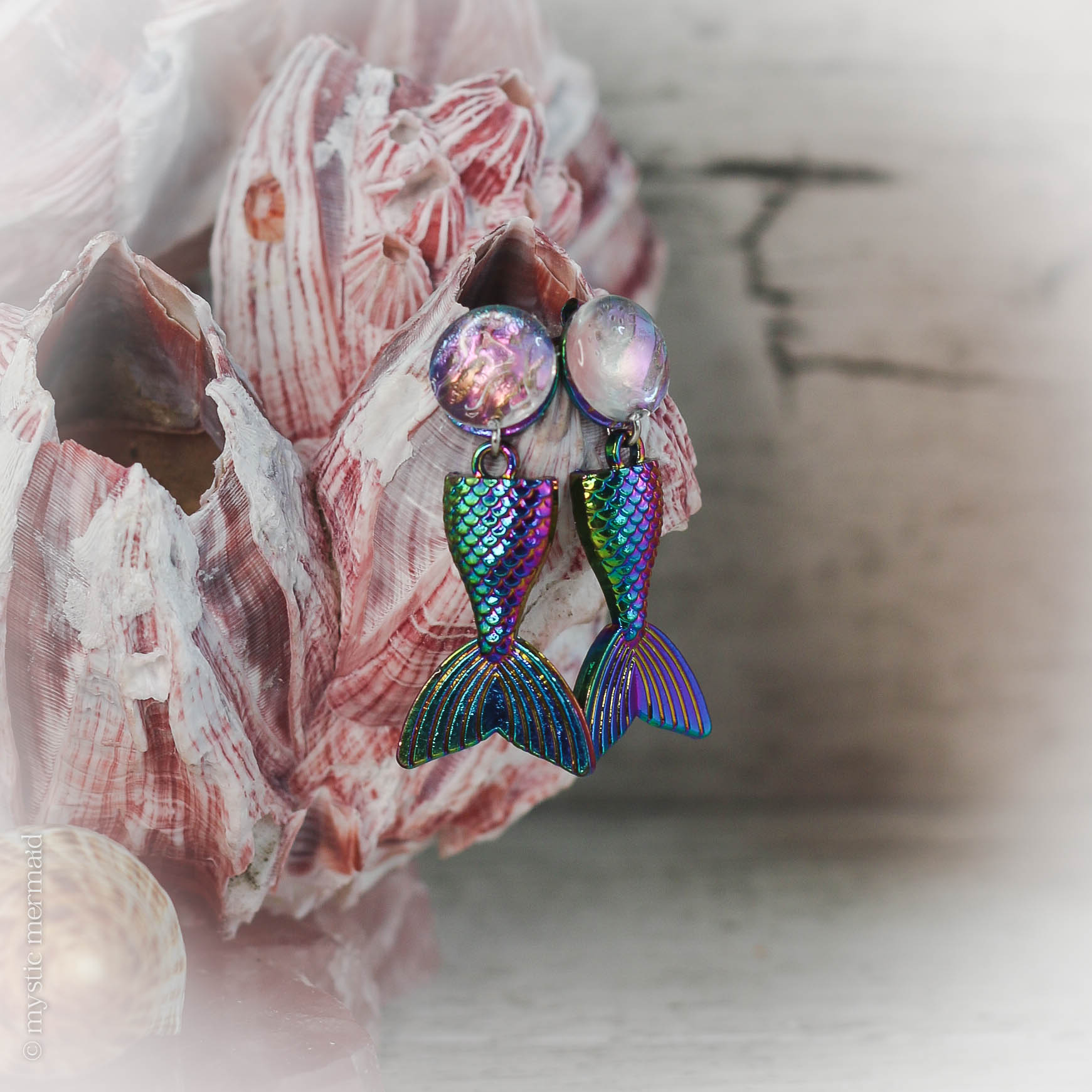 Mermaid Dancing Rainbow Titanium Surgical Steel Stud Earrings