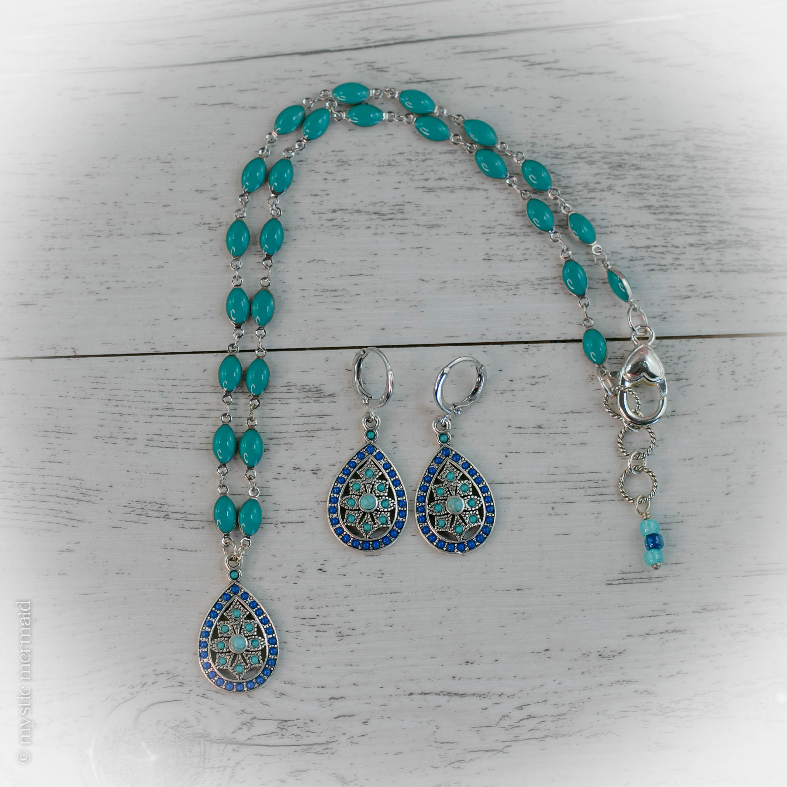 Marrakesh Turquoise and Blue Teardrop 925 Sterling Silver Sleeper Leverback Earrings