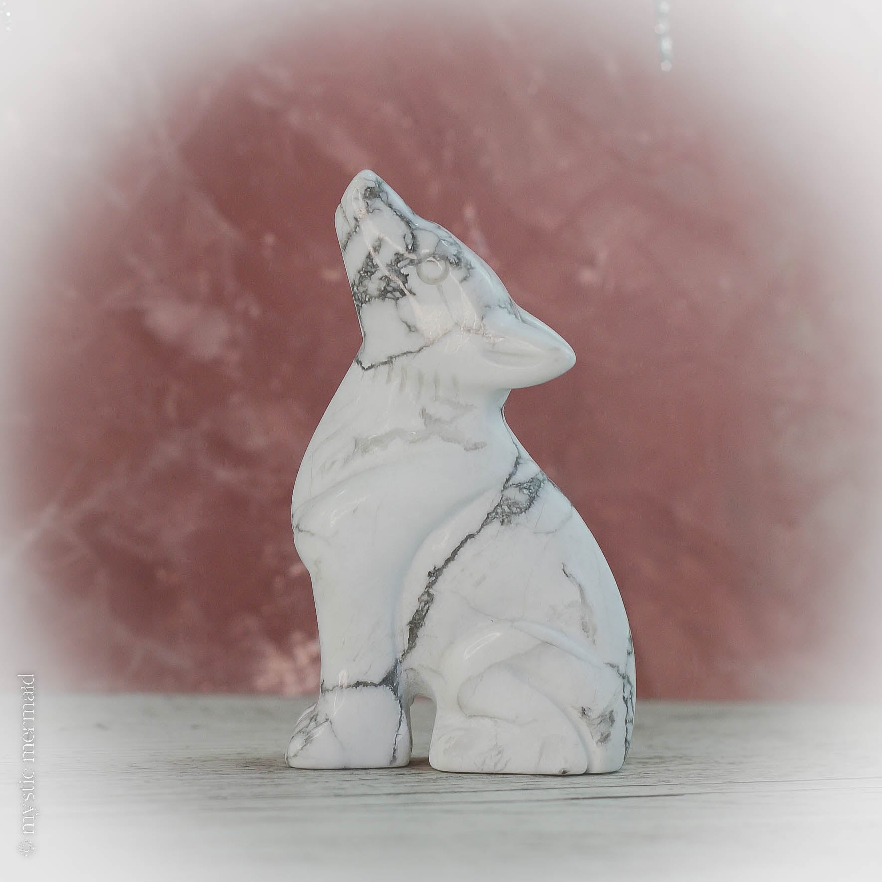 White Howlite Howling Wolf Fairtrade Crystal Carving