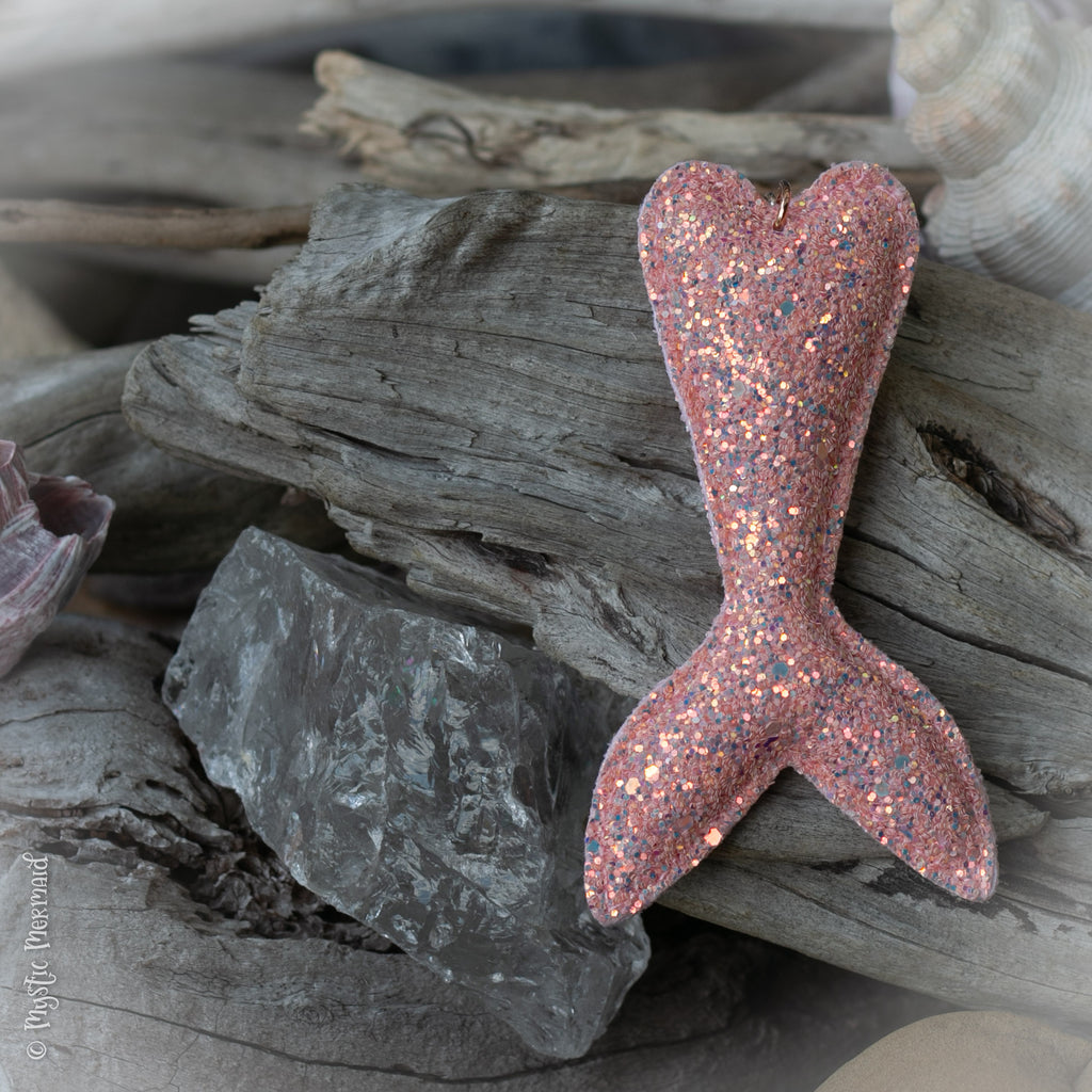 Love the Swim you are in, Coral Pink Sparkle Mermaid Tail Bag Charm